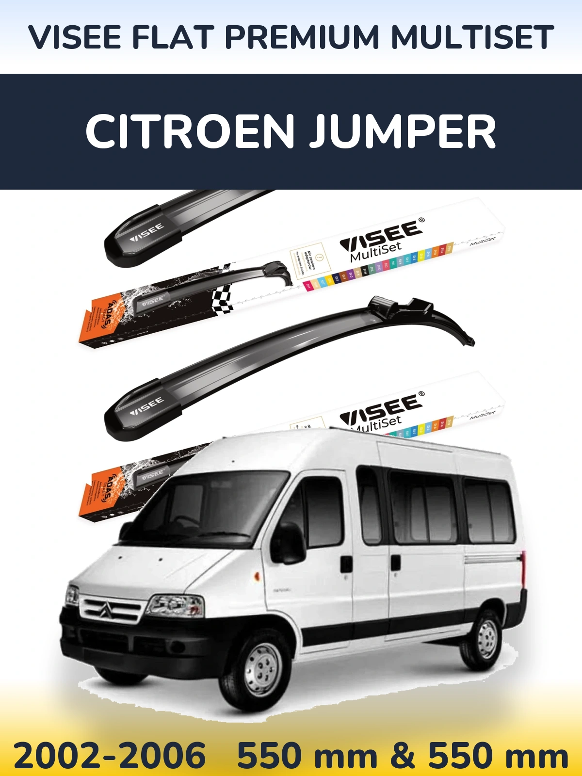 Front wiper blade set VISEE FLAT PREMIUM MultiSet 550 & 550 mm for Citroen Jumper 2002-2006
