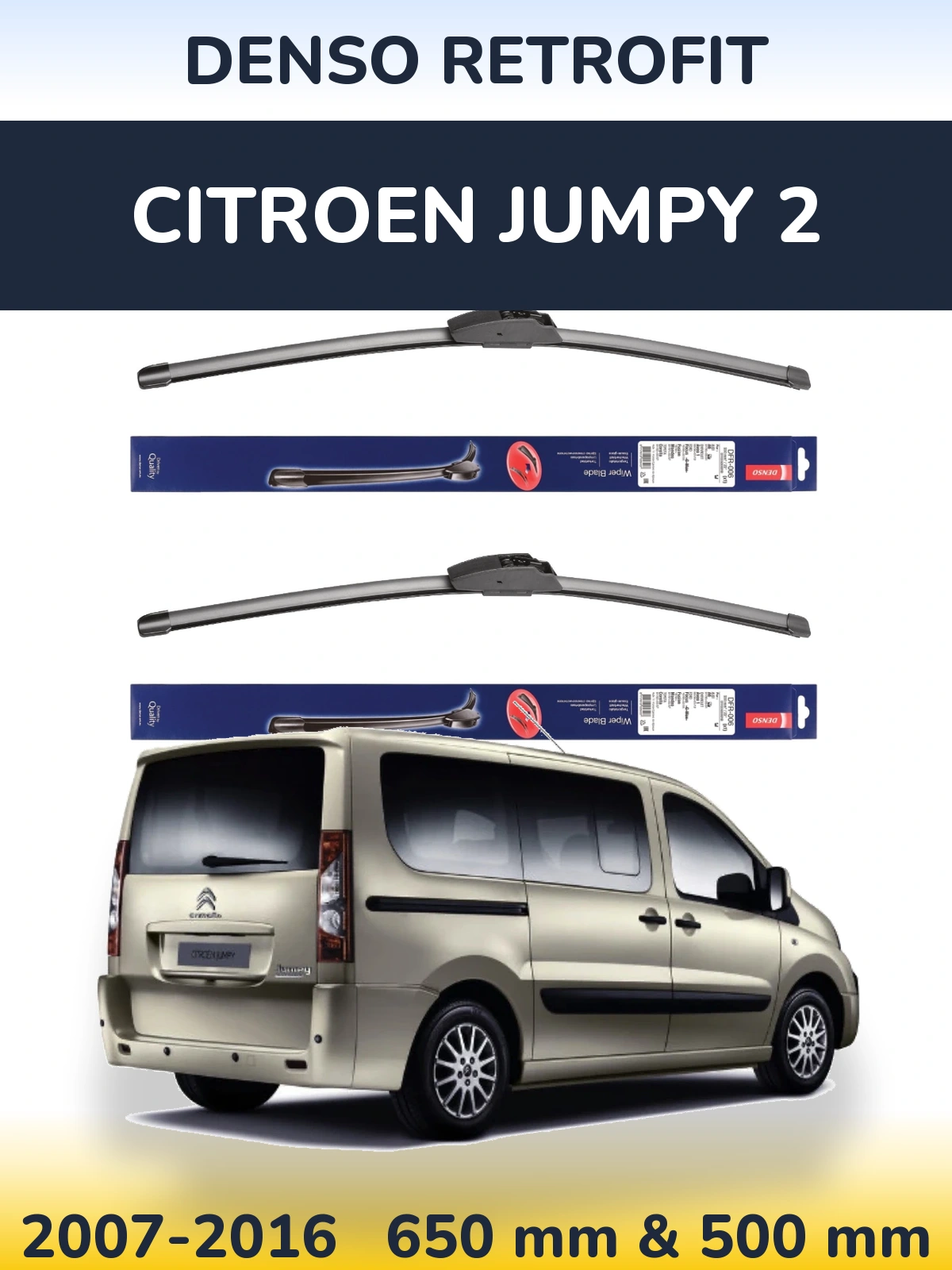 Комплект передніх щіток Denso Retrofit 650 & 500 мм для Citroen Jumpy 2 2007-2016