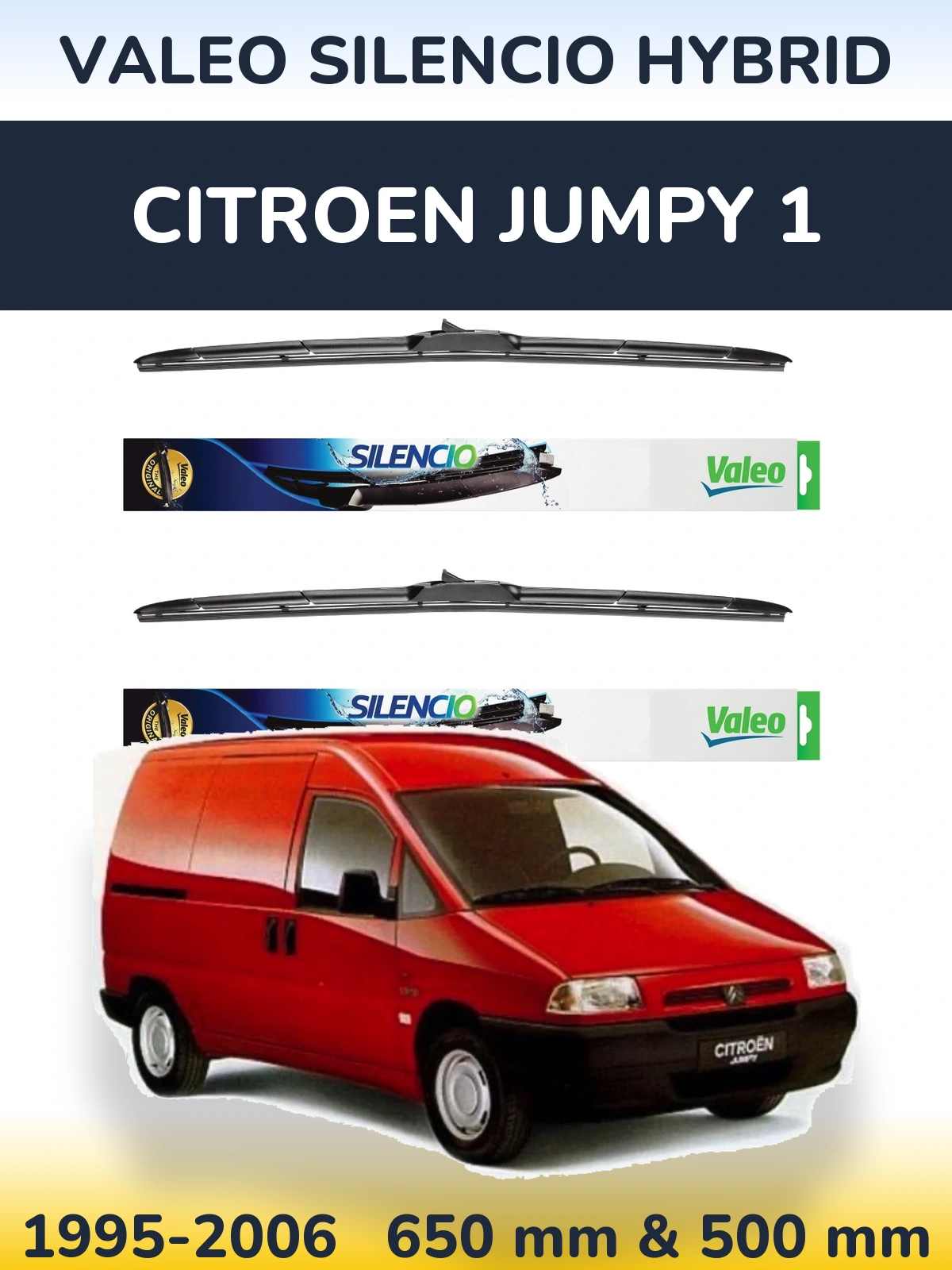 Front wiper blade set Valeo Silencio Hybrid 650 & 500 mm for Citroen Jumpy 1 1995-2006