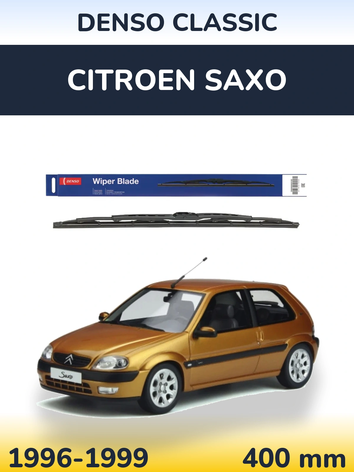 Rear wiper blade Denso Classic 400 mm for Citroen Saxo 1996-1999