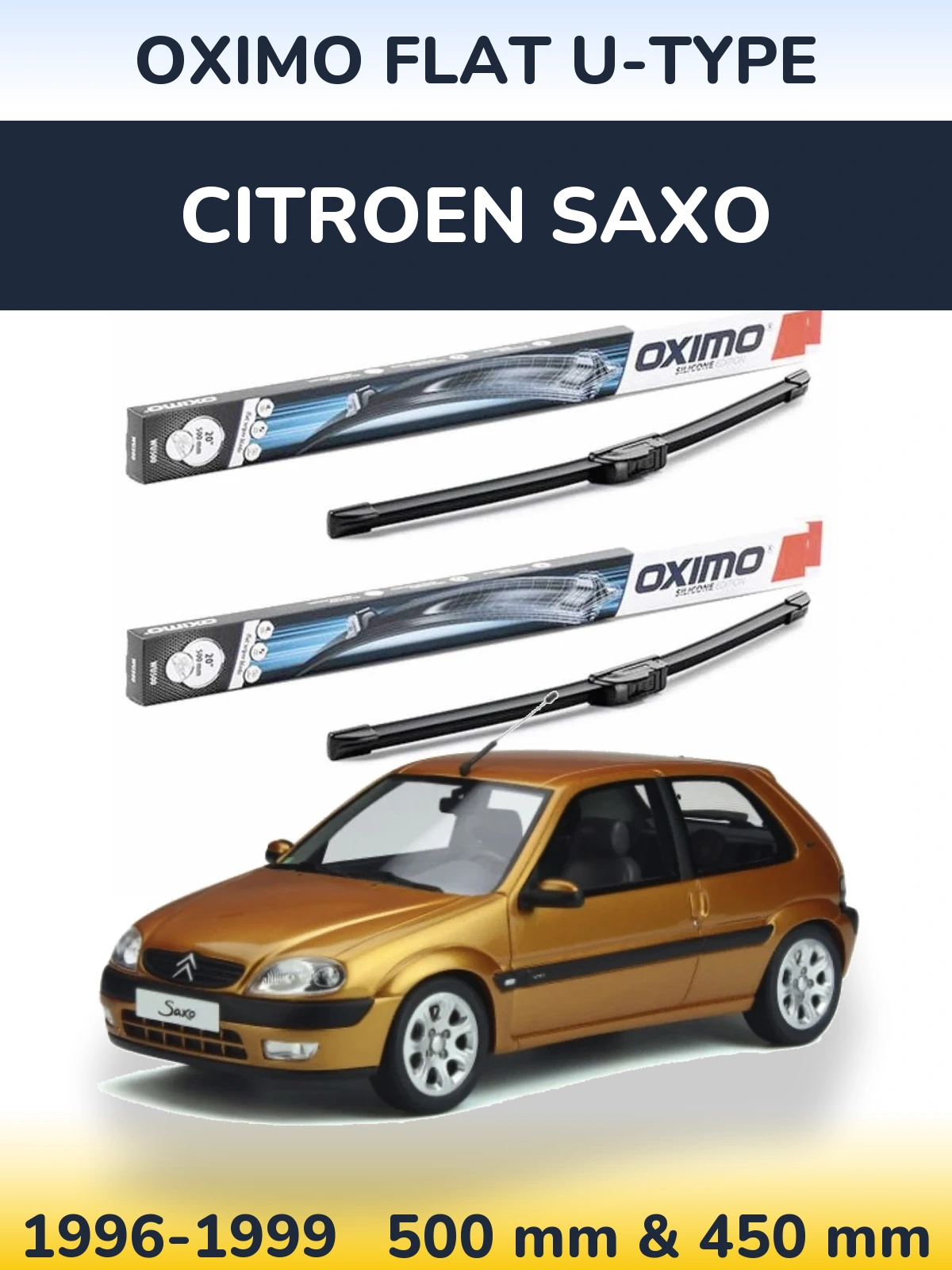 Комплект передніх щіток Oximo Flat U-type 500 & 450 мм для Citroen Saxo 1996-1999