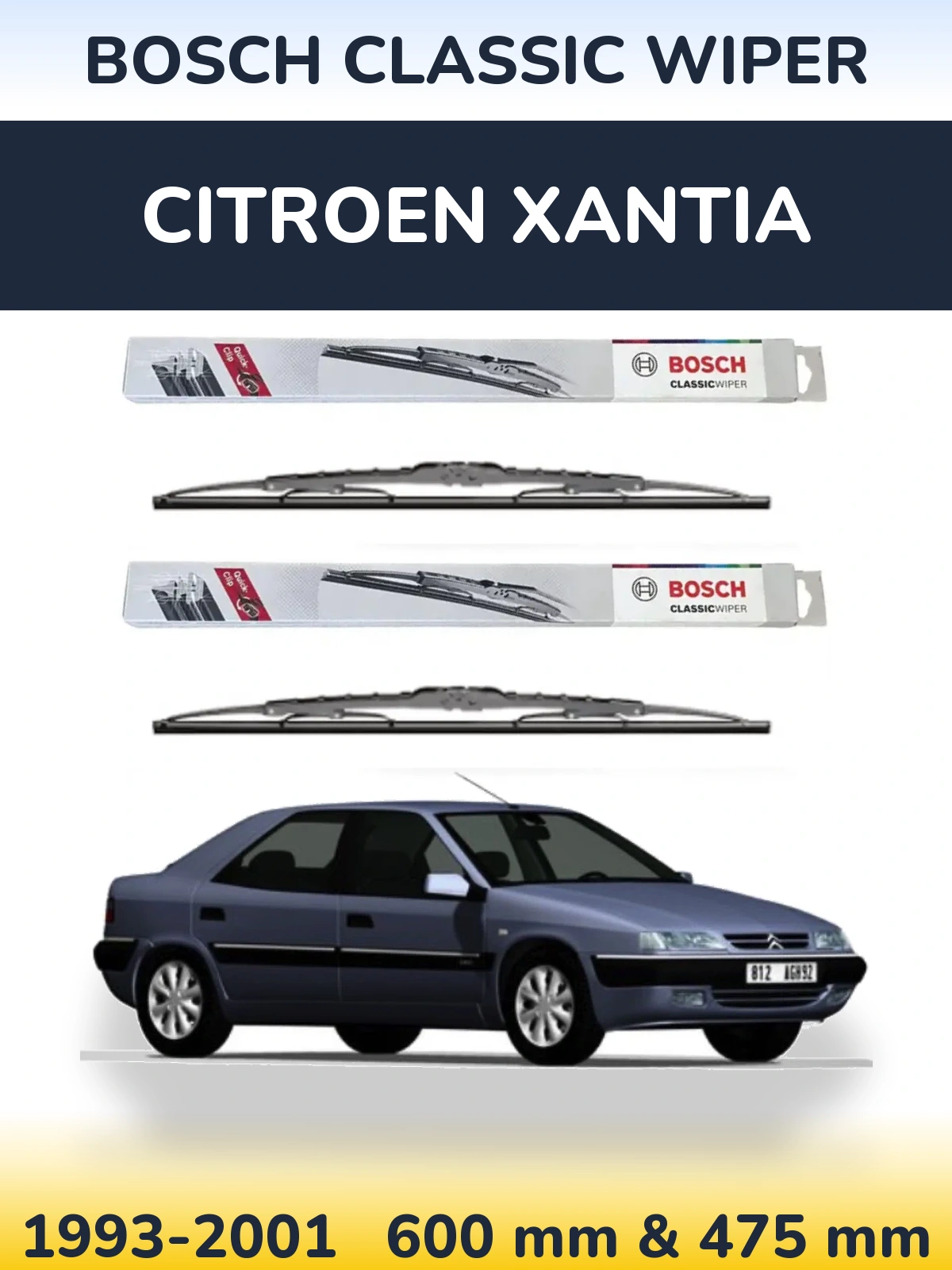 Komplet przednich wycieraczek BOSCH Classic Wiper 600 & 475 mm do Citroen Xantia 1993-2001