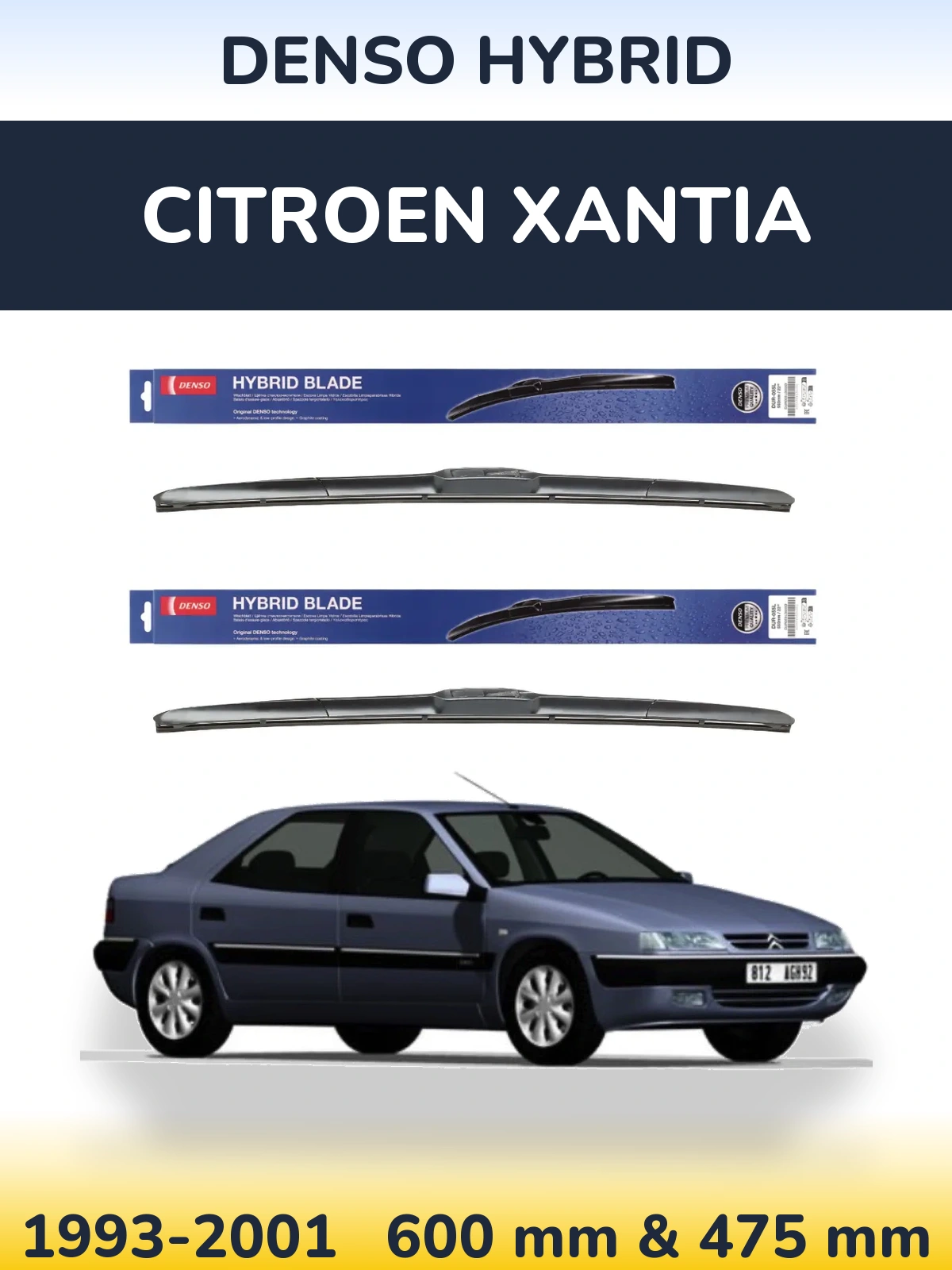 Комплект передніх щіток Denso Hybrid 600 & 475 мм для Citroen Xantia 1993-2001