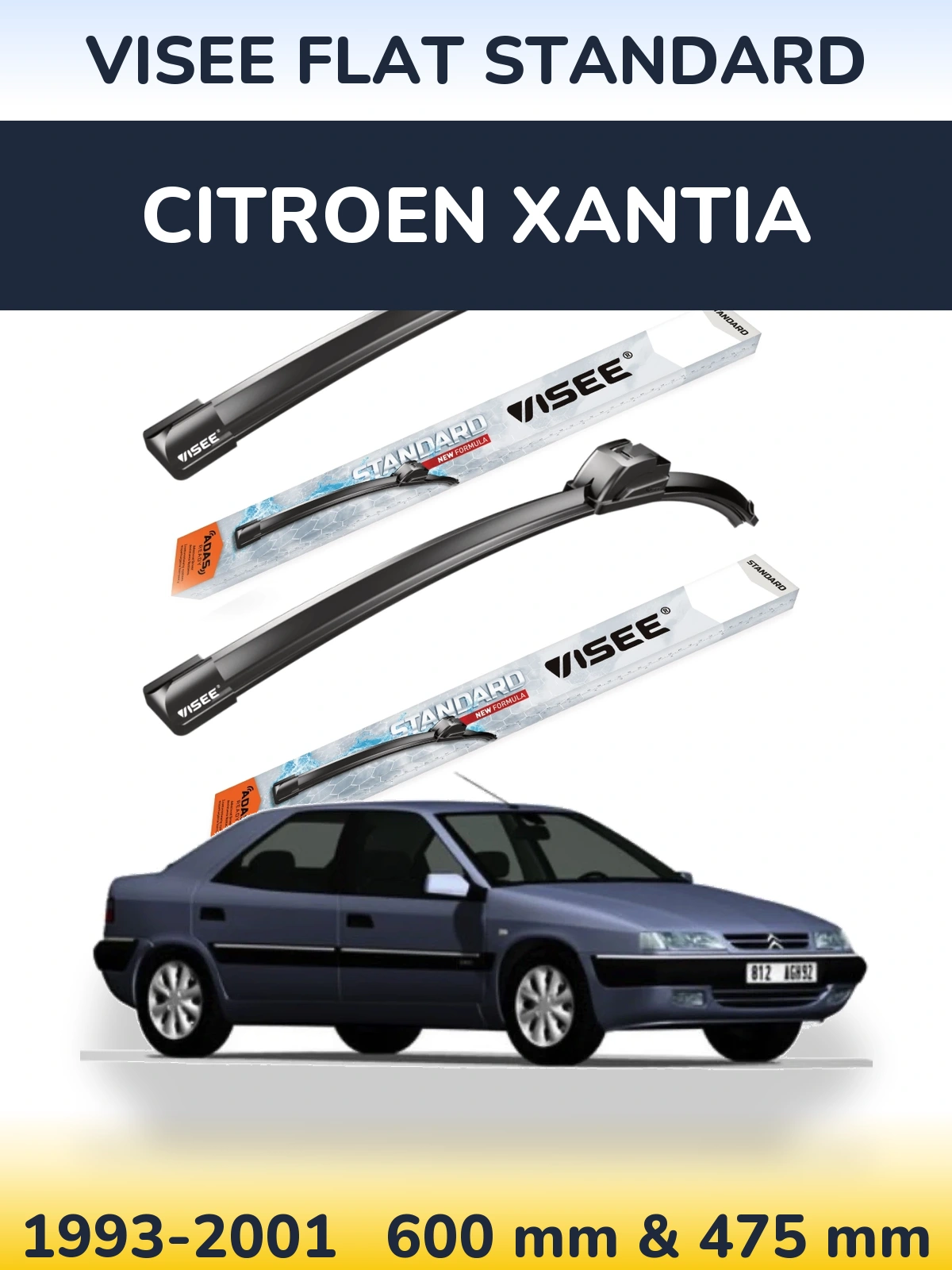 Комплект передніх щіток VISEE FLAT STANDARD 600 & 475 мм для Citroen Xantia 1993-2001