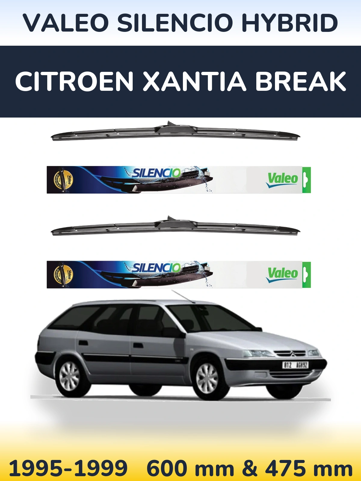 Комплект передних дворников Valeo Silencio Hybrid 600 & 475 мм для Citroen Xantia Break 1995-1999