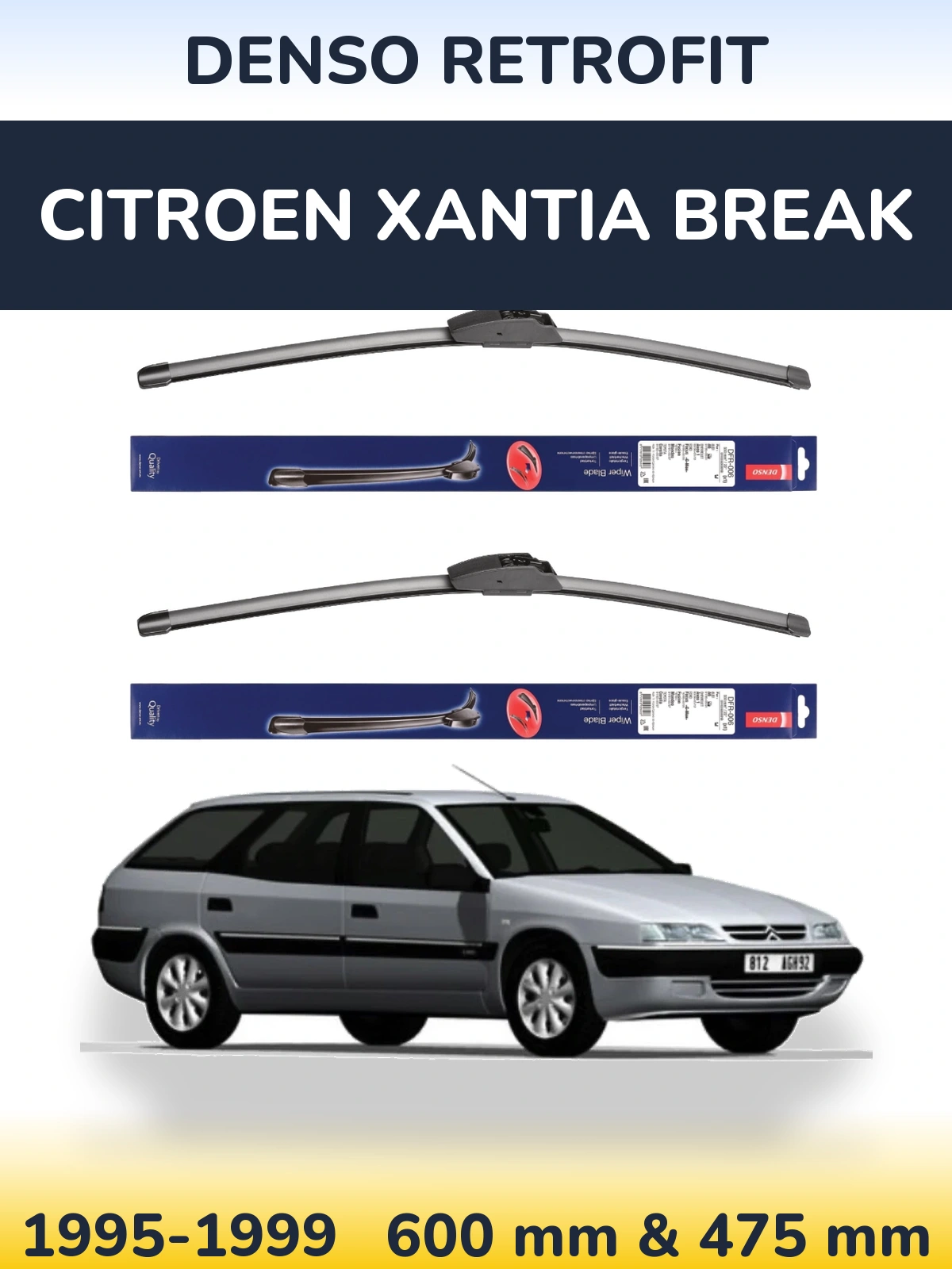 Комплект передних дворников Denso Retrofit 600 & 475 мм для Citroen Xantia Break 1995-1999