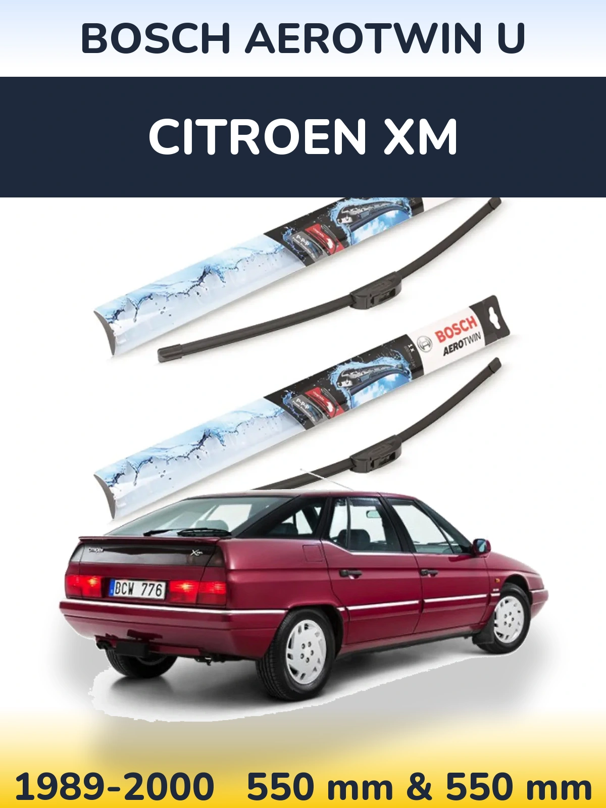 Комплект передніх щіток BOSCH AeroTwin U 550 & 550 мм для Citroen XM 1989-2000