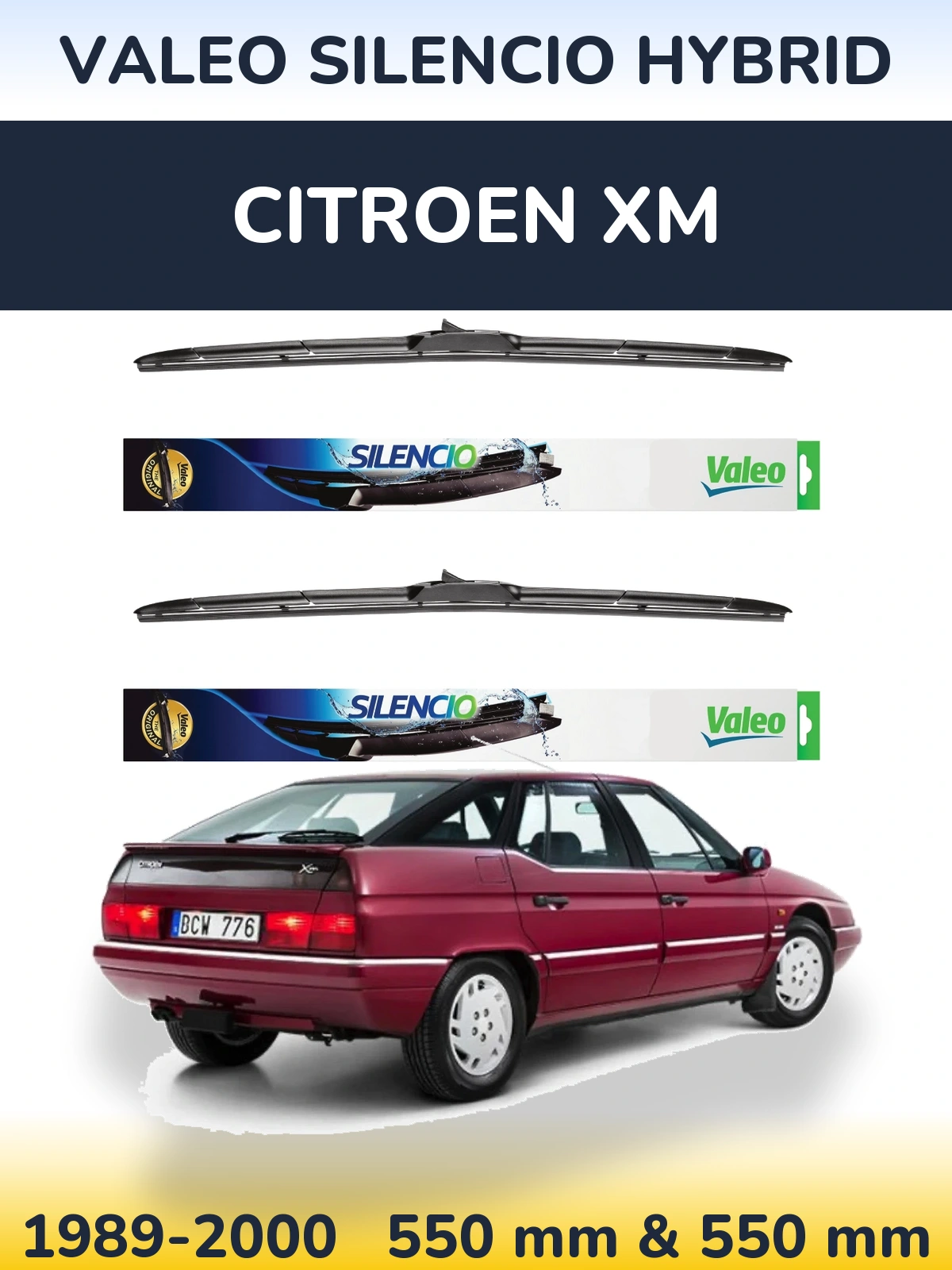 Комплект передних дворников Valeo Silencio Hybrid 550 & 550 мм для Citroen XM 1989-2000
