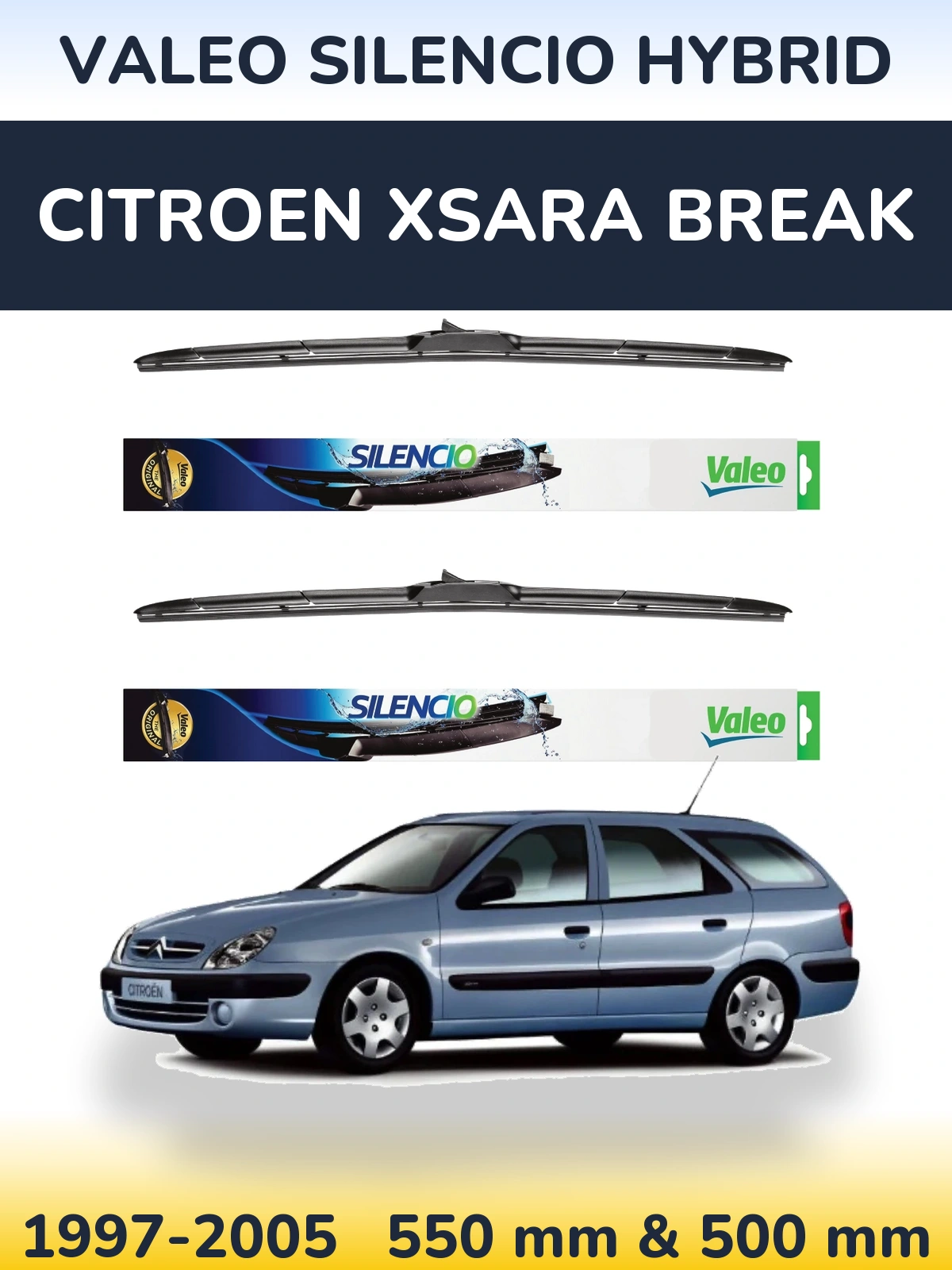 Комплект передніх щіток Valeo Silencio Hybrid 550 & 500 мм для Citroen Xsara Break 1997-2005