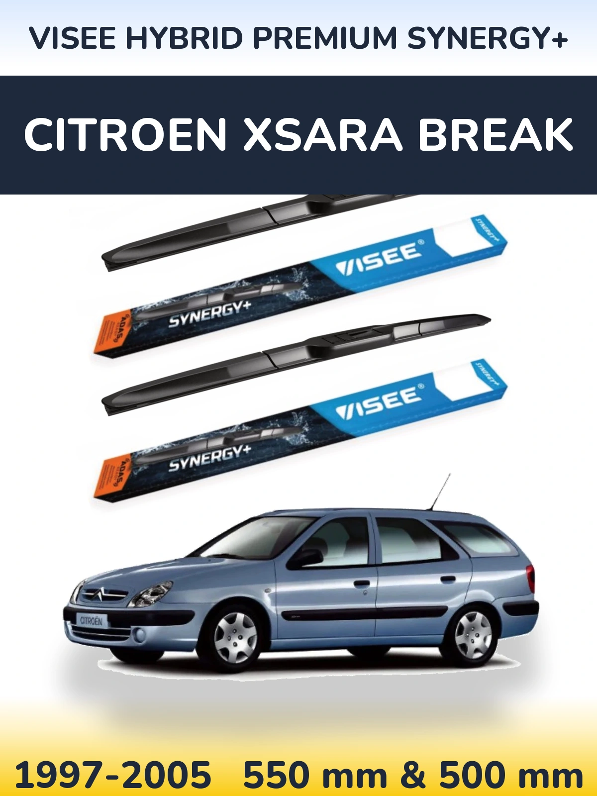 Комплект передних дворников VISEE HYBRID PREMIUM SYNERGY+ 550 & 500 мм для Citroen Xsara Break 1997-2005