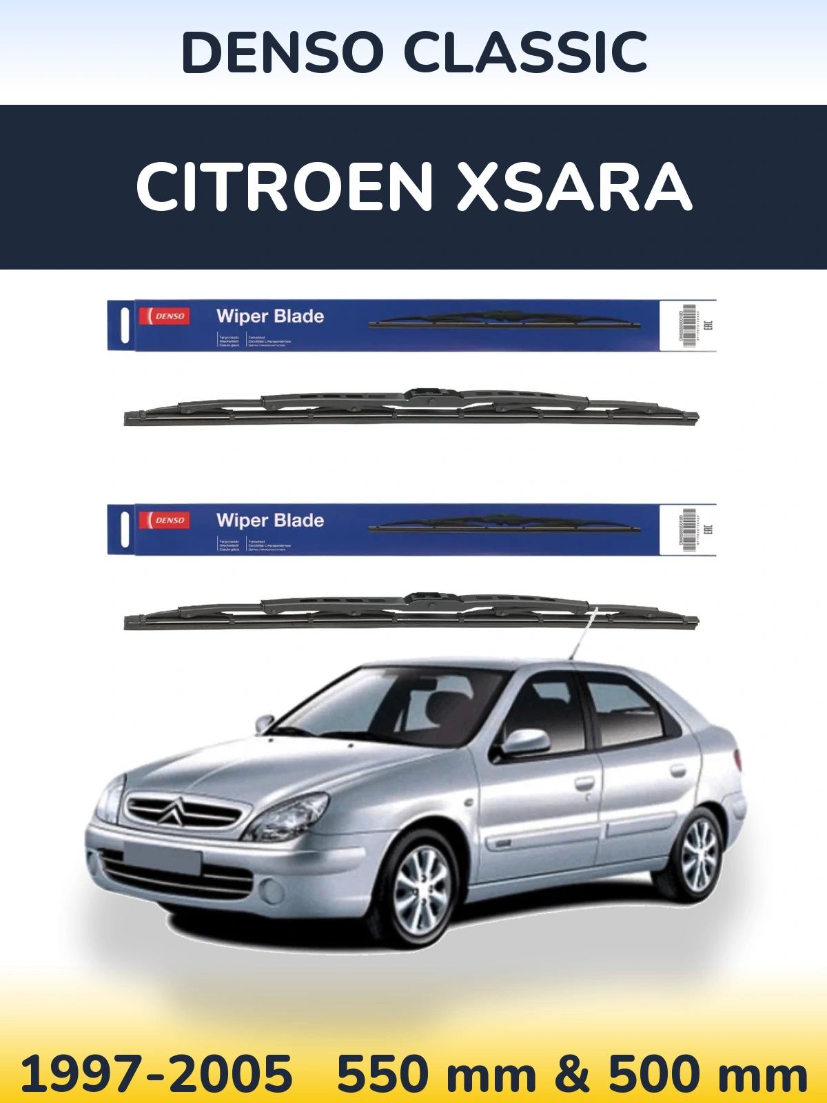 Комплект передних дворников Denso Classic 550 & 500 мм для Citroen Xsara 1997-2005