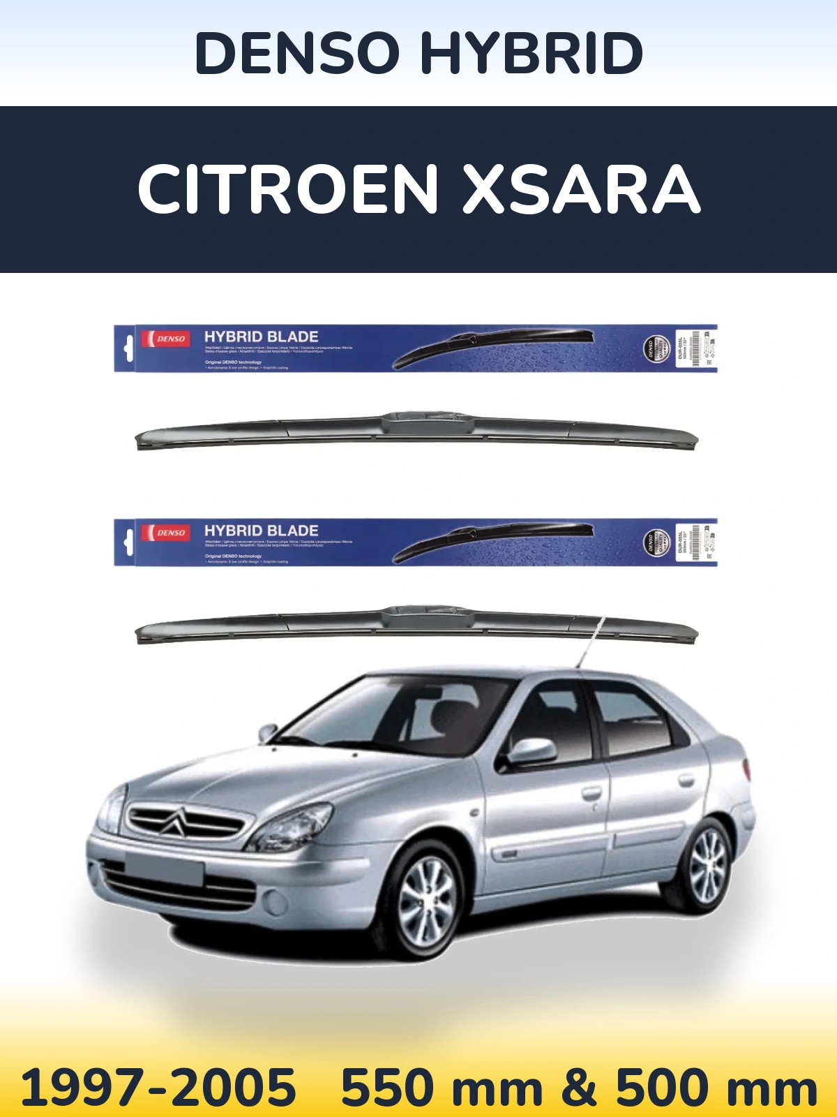 Комплект передних дворников Denso Hybrid 550 & 500 мм для Citroen Xsara 1997-2005