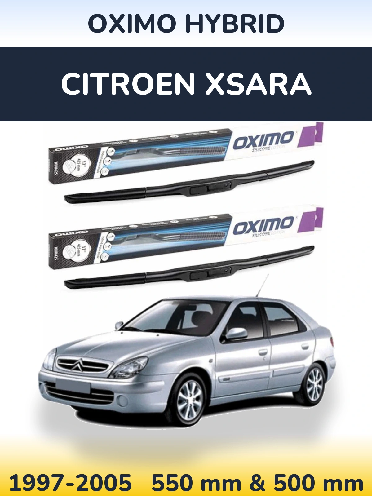 Komplet przednich wycieraczek Oximo Hybrid 550 & 500 mm do Citroen Xsara 1997-2005