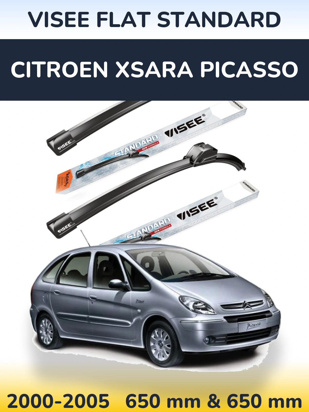 Комплект передних дворников VISEE FLAT STANDARD 650 & 650 мм для Citroen Xsara Picasso 2000-2005