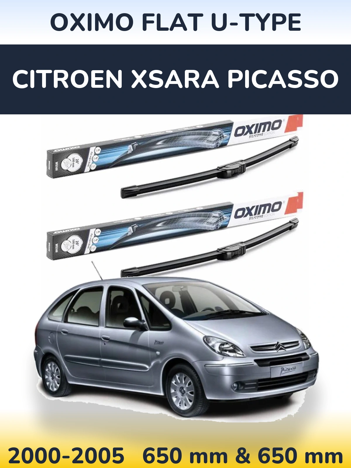 Комплект передних дворников Oximo Flat U-type 650 & 650 мм для Citroen Xsara Picasso 2000-2005