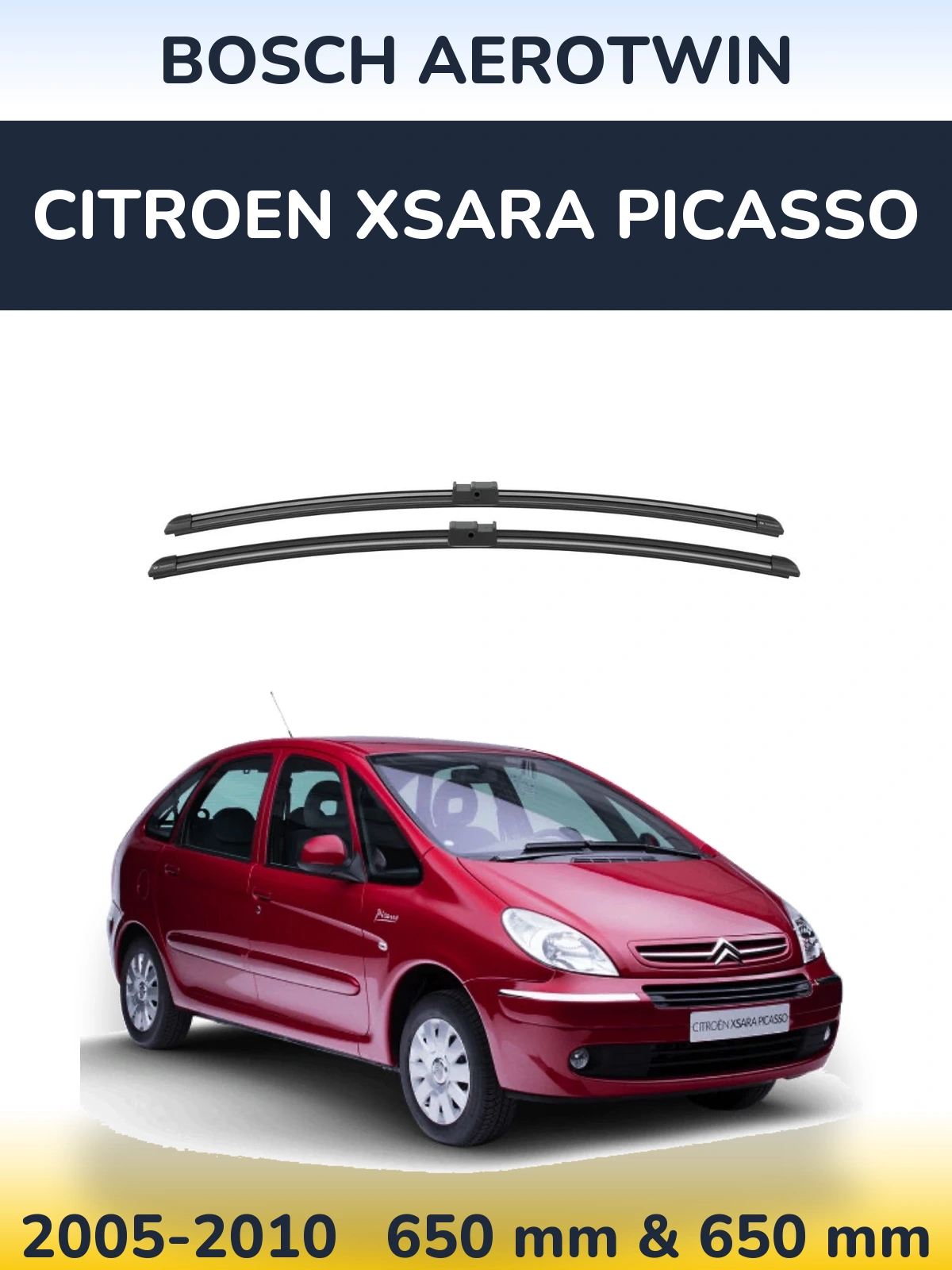 Front wiper blade set BOSCH AeroTwin 650 & 650 mm for Citroen Xsara Picasso 2005-2010