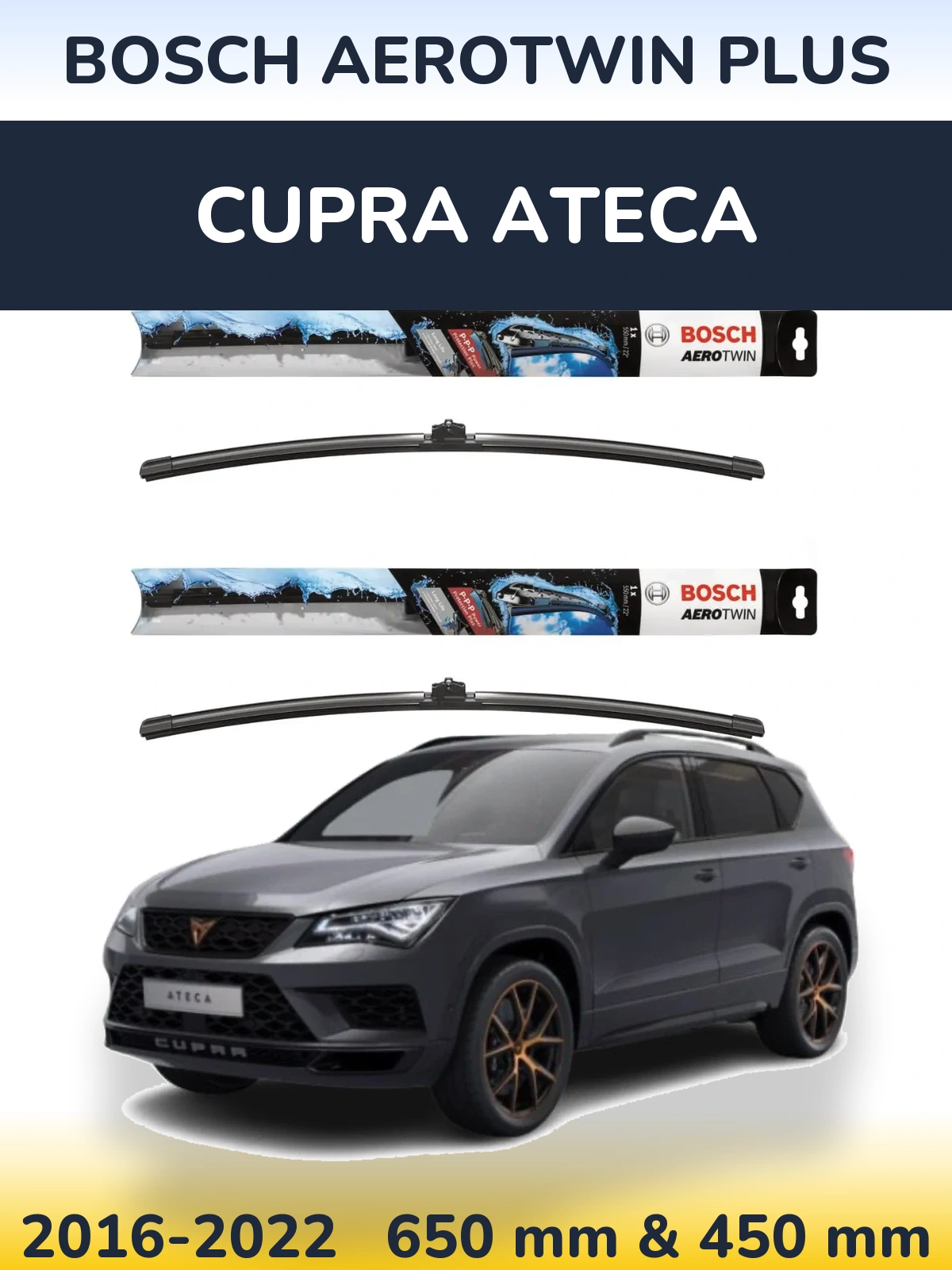 Komplet przednich wycieraczek BOSCH AeroTwin Plus 650 & 450 mm do Cupra Ateca 2016-2022