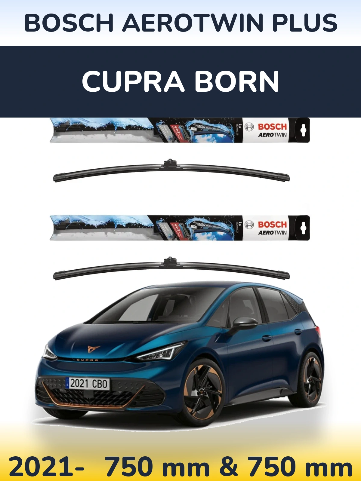 Komplet przednich wycieraczek BOSCH AeroTwin Plus 750 & 750 mm do Cupra Born 2021-2026