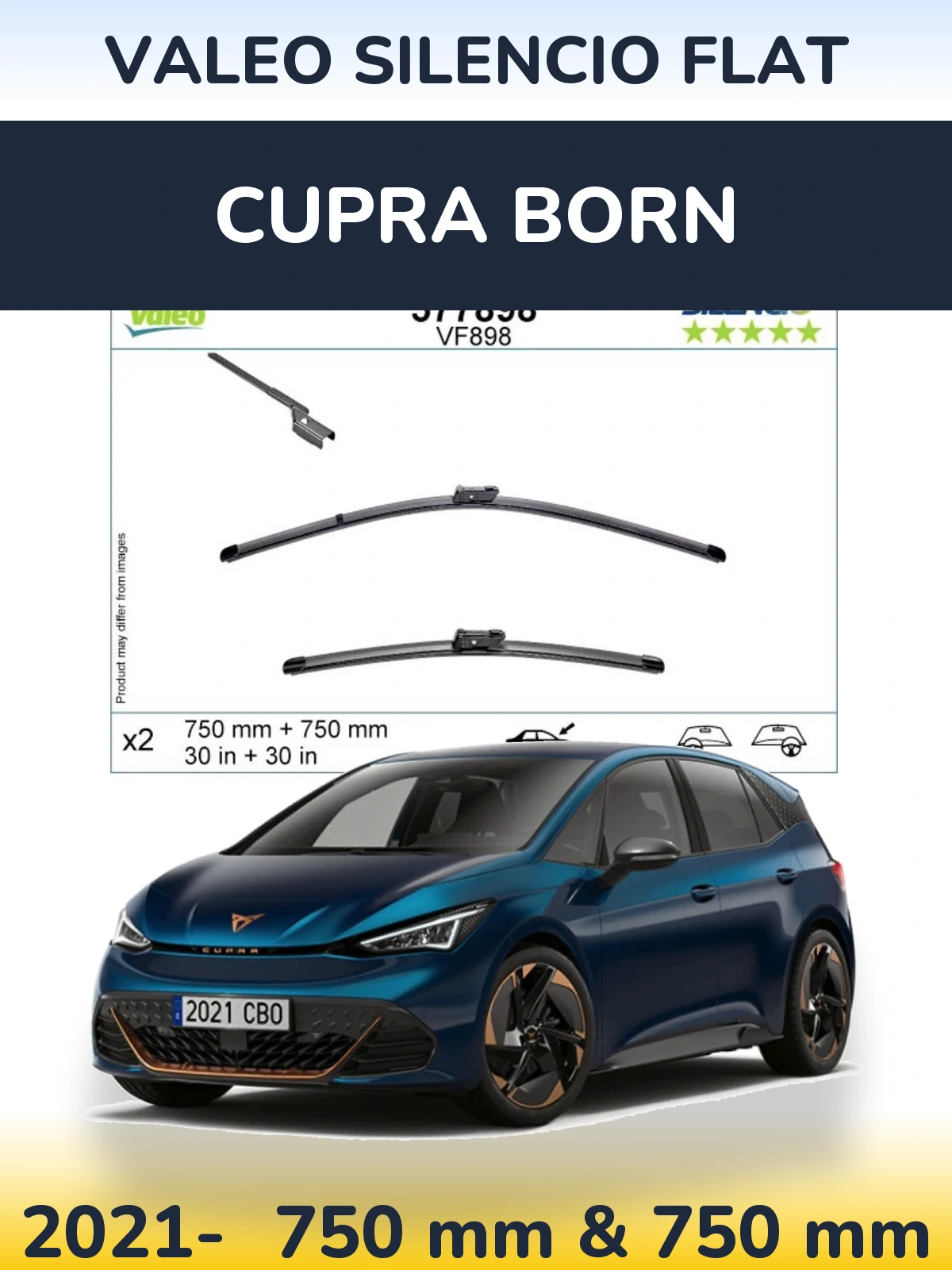 Комплект передніх щіток Valeo Silencio Flat 750 & 750 мм для Cupra Born 2021-2026