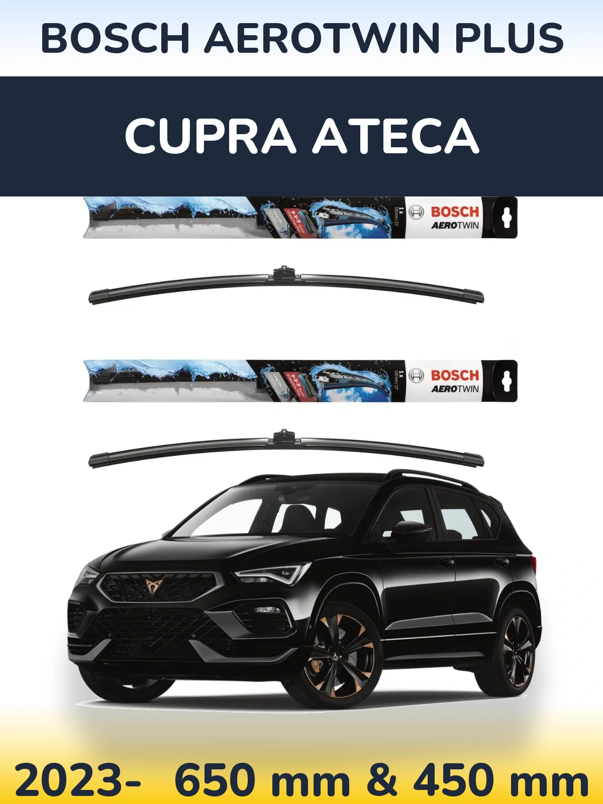 Komplet przednich wycieraczek BOSCH AeroTwin Plus 650 & 450 mm do Cupra Ateca 2023-2026