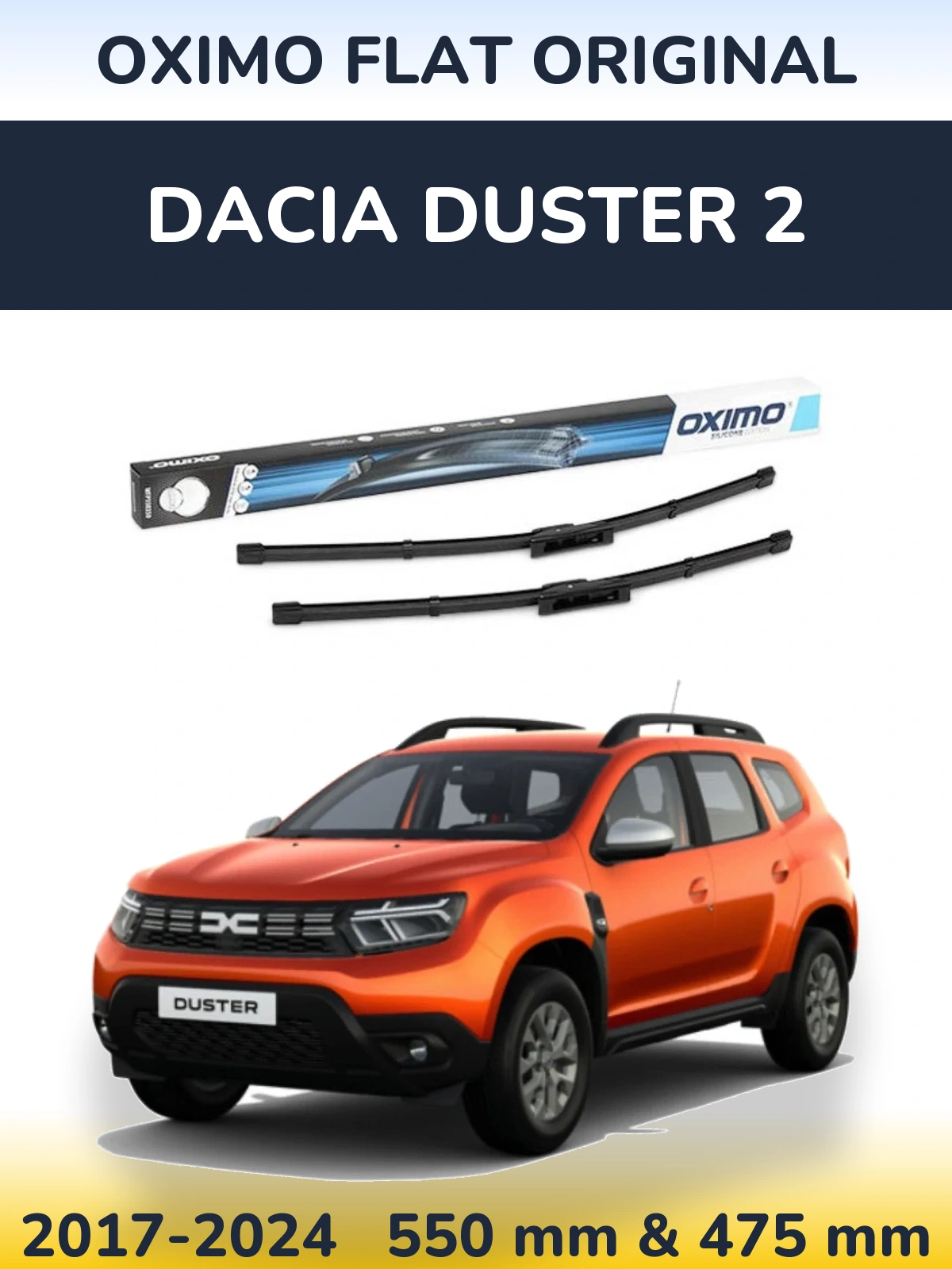Комплект передніх щіток Oximo Flat Original 550 & 475 мм для Dacia Duster 2 2017-2024
