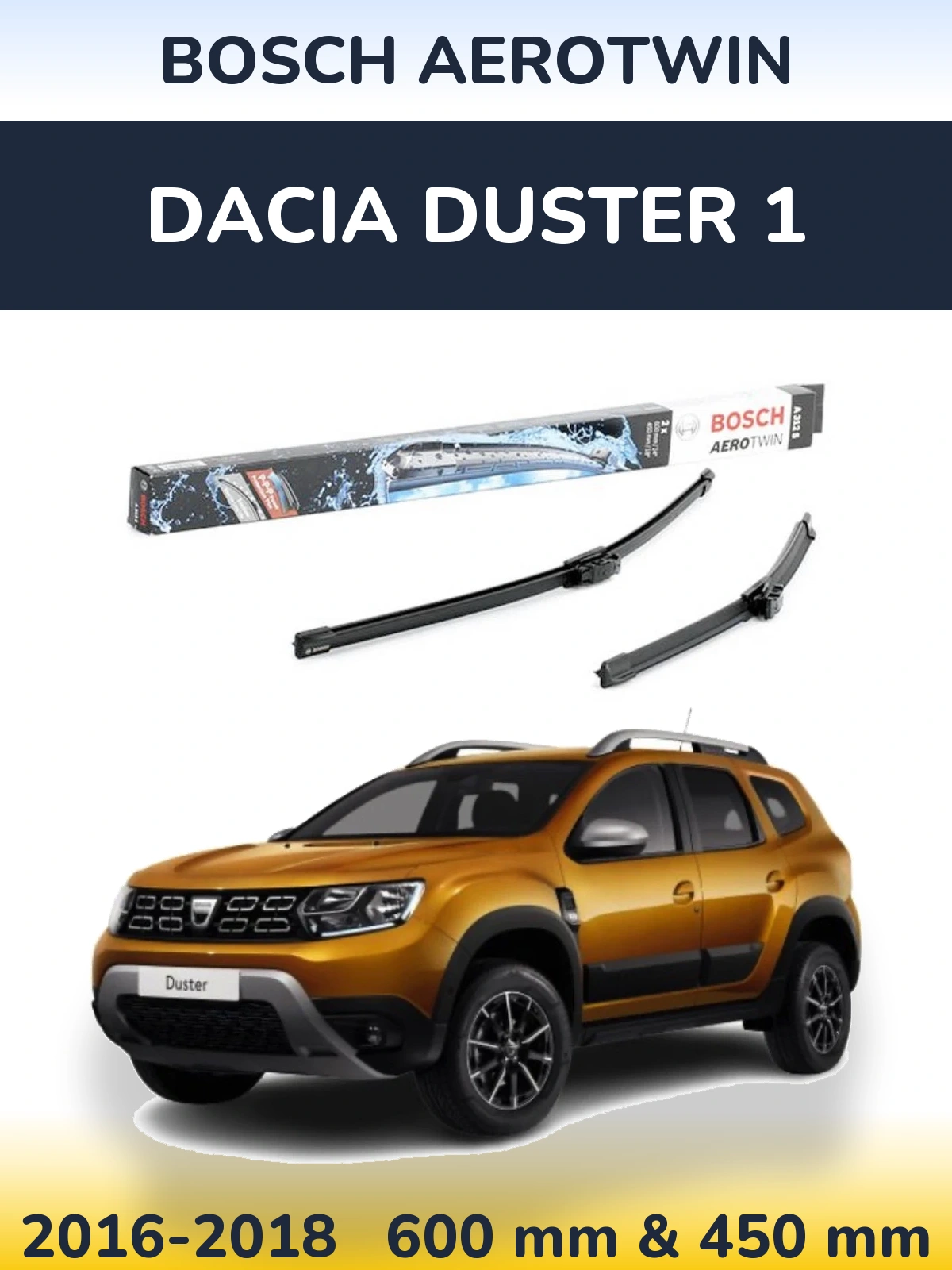 Комплект передніх щіток BOSCH AeroTwin 600 & 450 мм для Dacia Duster 1 2016-2018