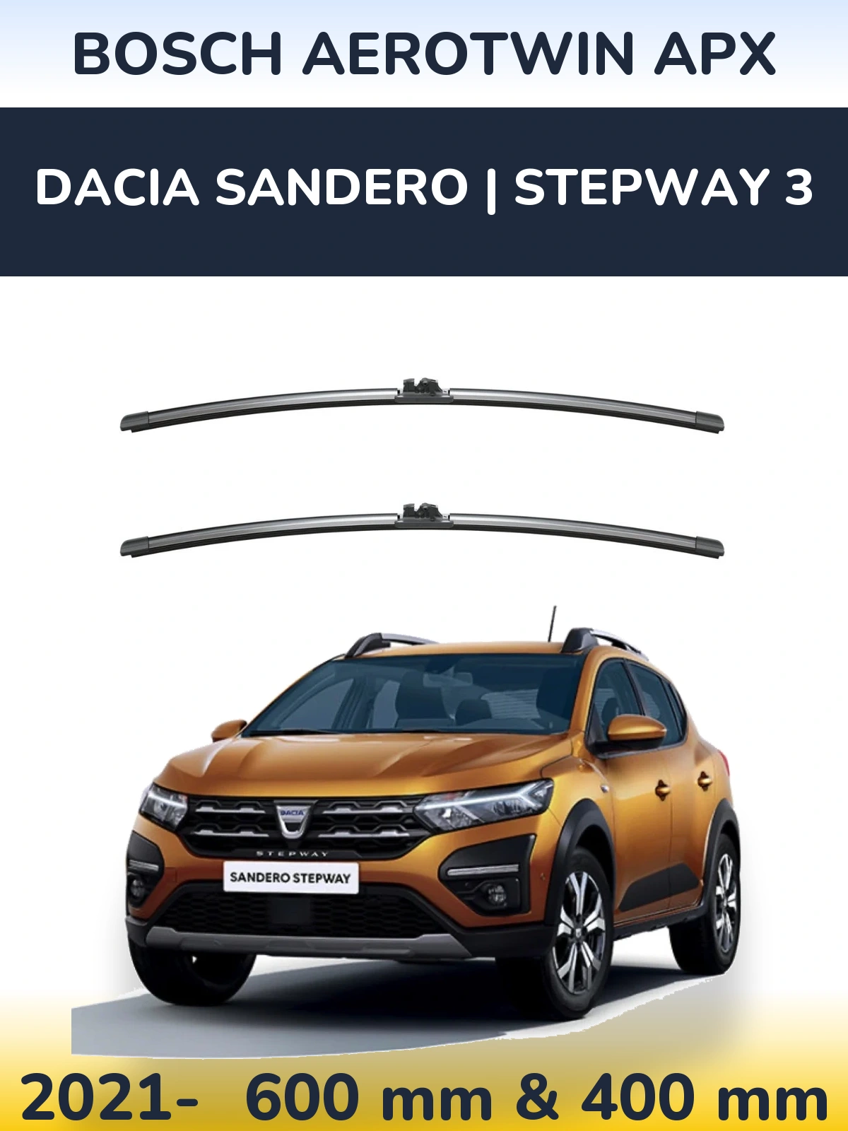 Комплект передніх щіток BOSCH AeroTwin APX 600 & 400 мм для Dacia Sandero | Stepway 3 2021-2026