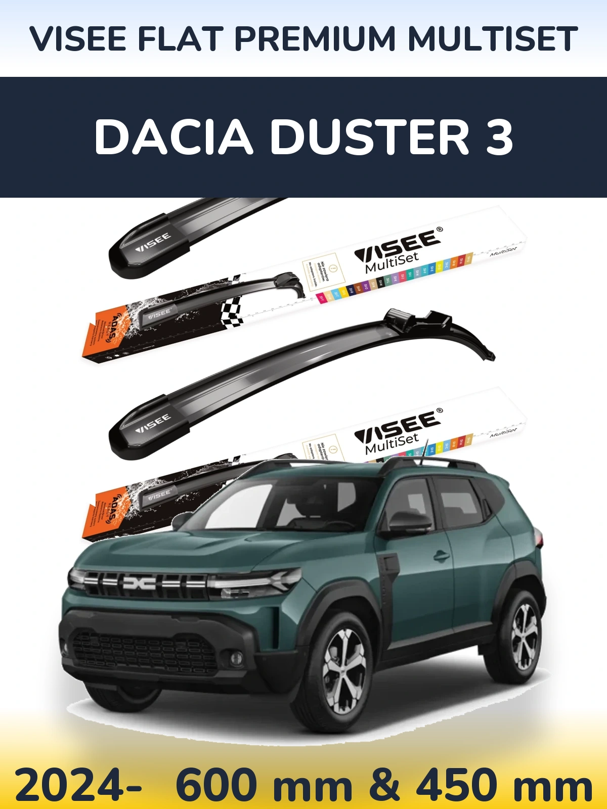 Комплект передних дворников VISEE FLAT PREMIUM MultiSet 600 & 450 мм для Dacia Duster 3 2024-2026