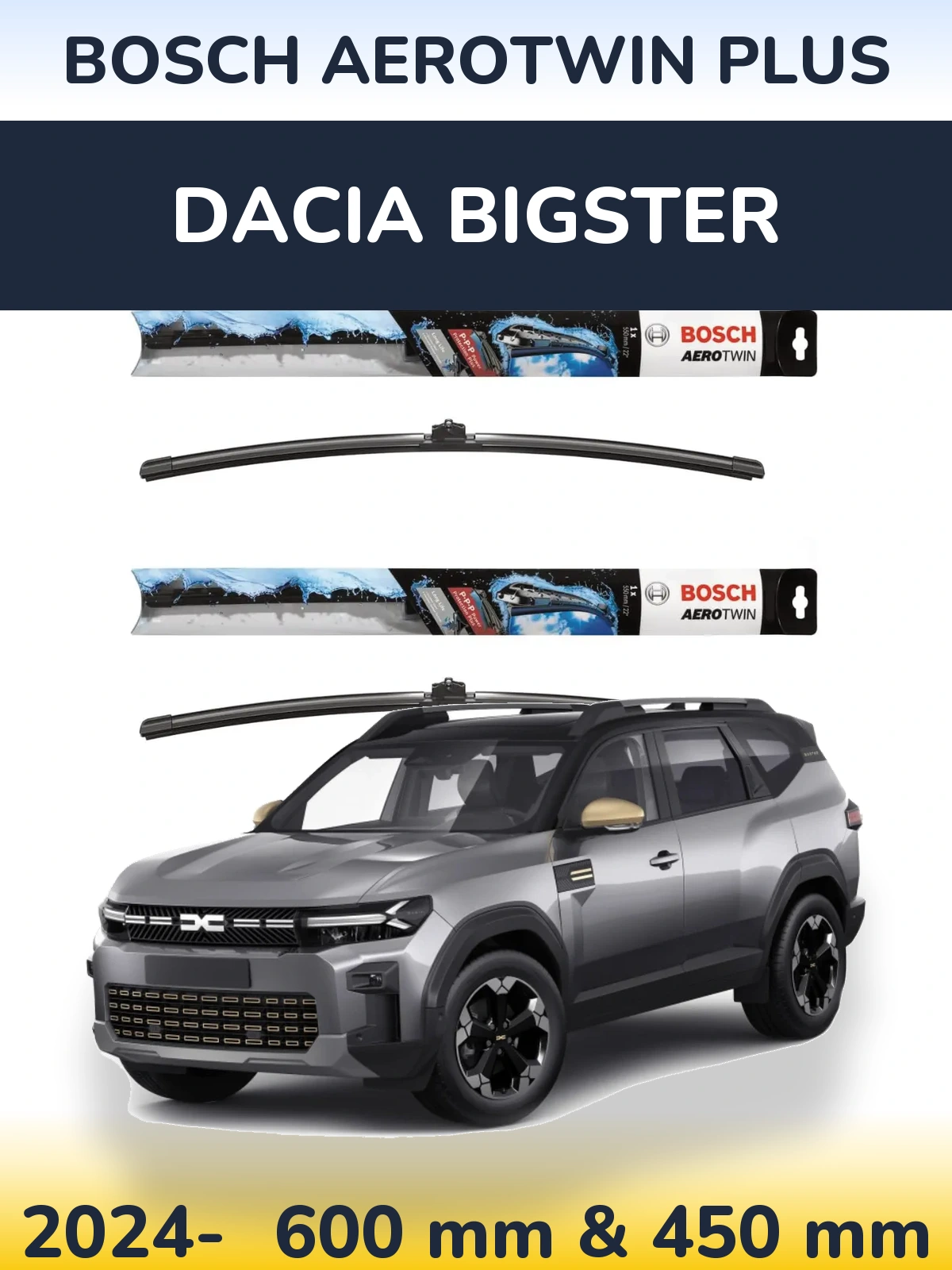 Комплект передних дворников BOSCH AeroTwin Plus 600 & 450 мм для Dacia Bigster 2024-2026