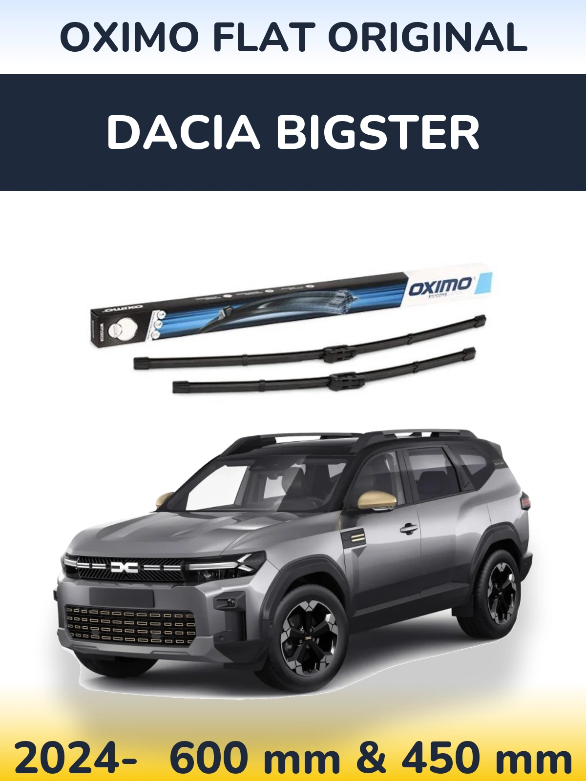 Комплект передних дворников Oximo Flat Original 600 & 450 мм для Dacia Bigster 2024-2026