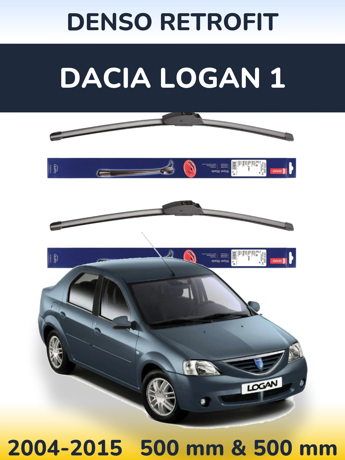 Front wiper blade set Denso Retrofit 500 & 500 mm for Dacia Logan 1 2004-2015