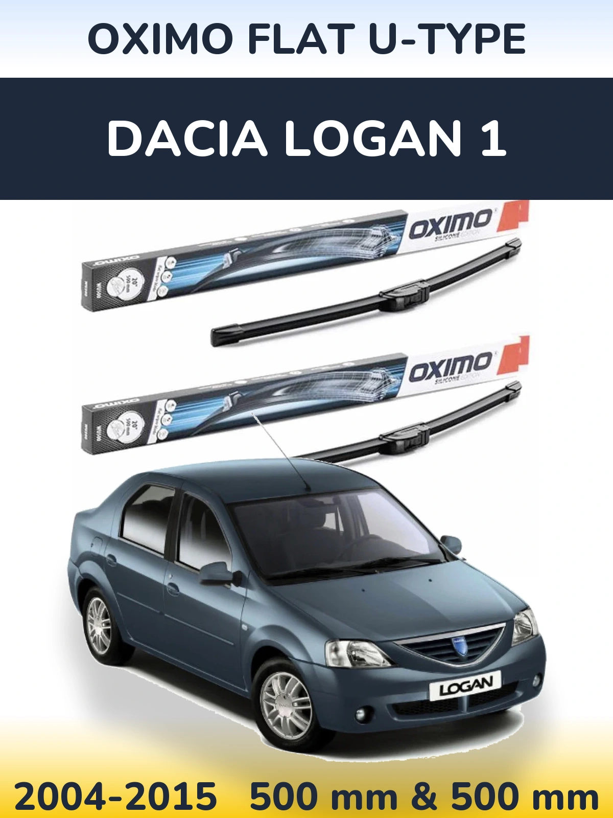 Комплект передних дворников Oximo Flat U-type 500 & 500 мм для Dacia Logan 1 2004-2015