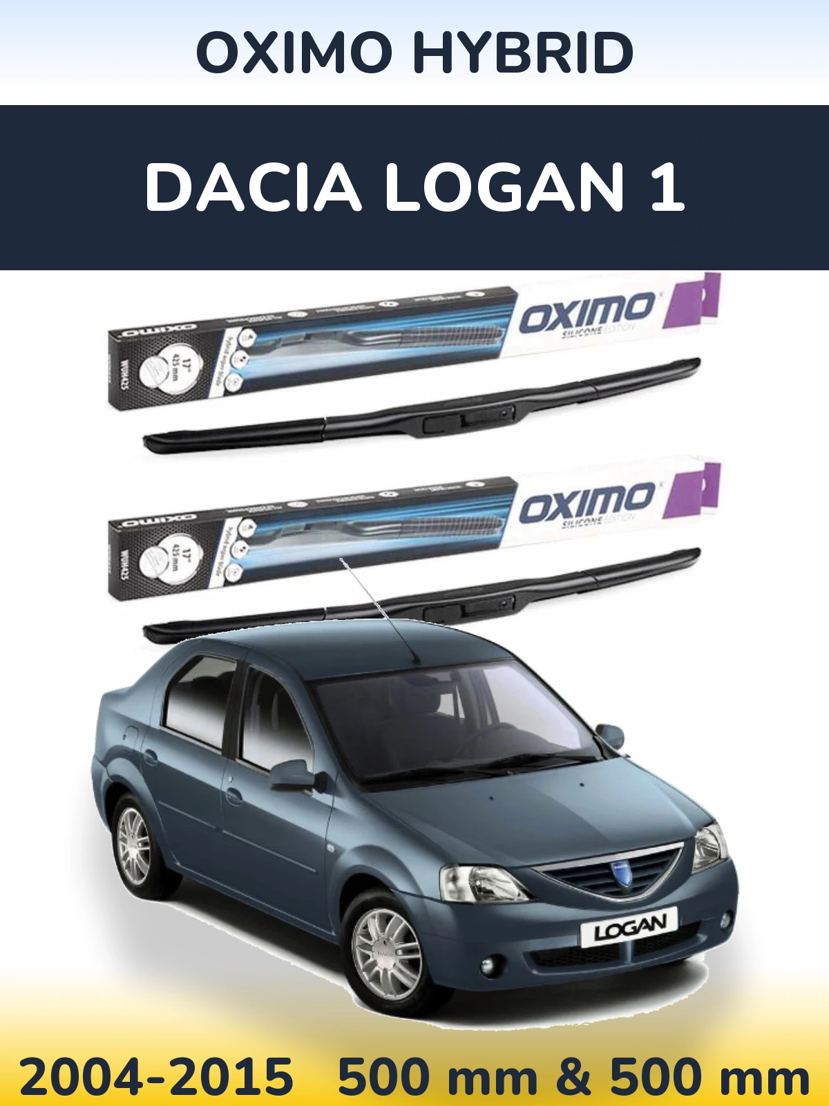Front wiper blade set Oximo Hybrid 500 & 500 mm for Dacia Logan 1 2004-2015
