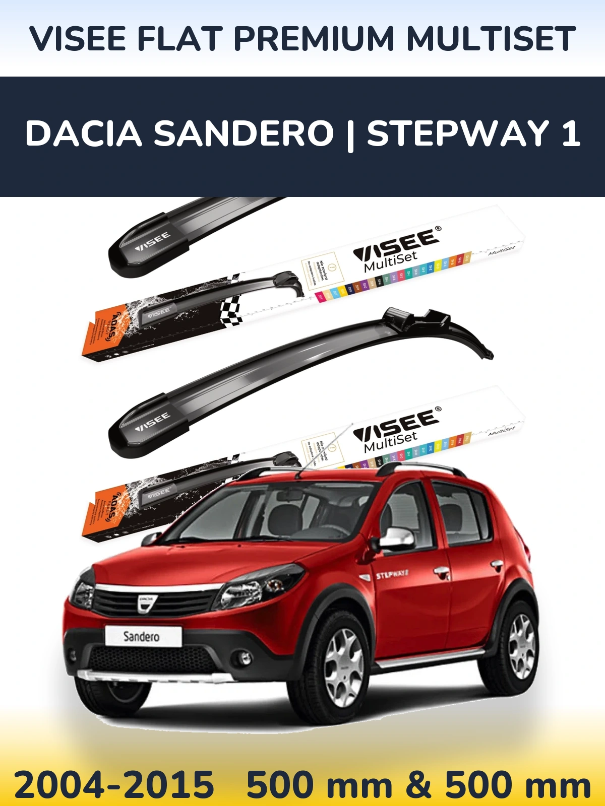 Front wiper blade set VISEE FLAT PREMIUM MultiSet 500 & 500 mm for Dacia Sandero | Stepway 1 2004-2015