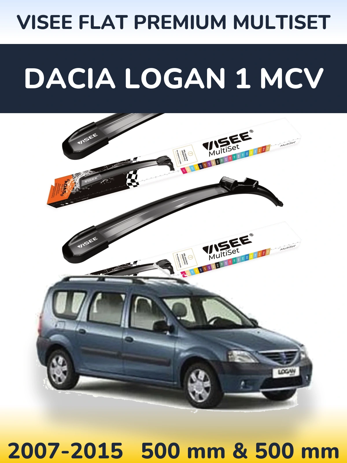 Комплект передних дворников VISEE FLAT PREMIUM MultiSet 500 & 500 мм для Dacia Logan 1 MCV 2007-2015