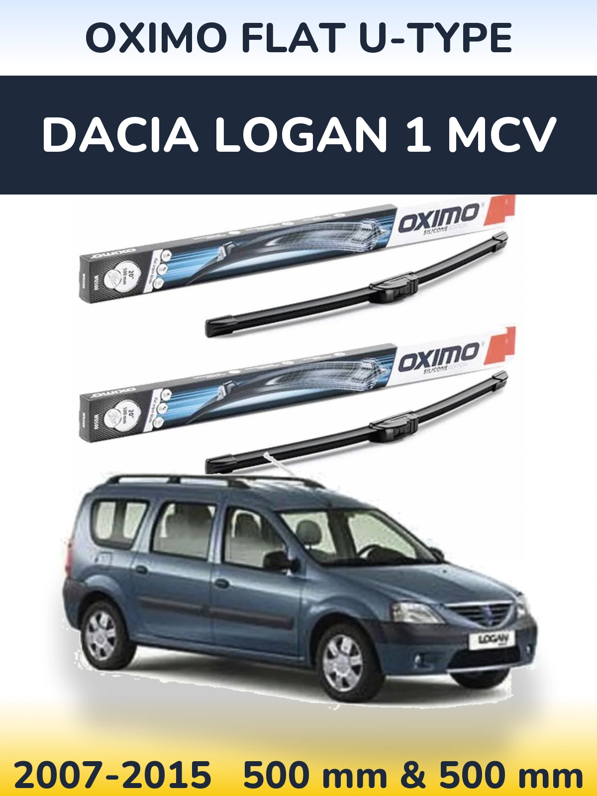 Комплект передних дворников Oximo Flat U-type 500 & 500 мм для Dacia Logan 1 MCV 2007-2015