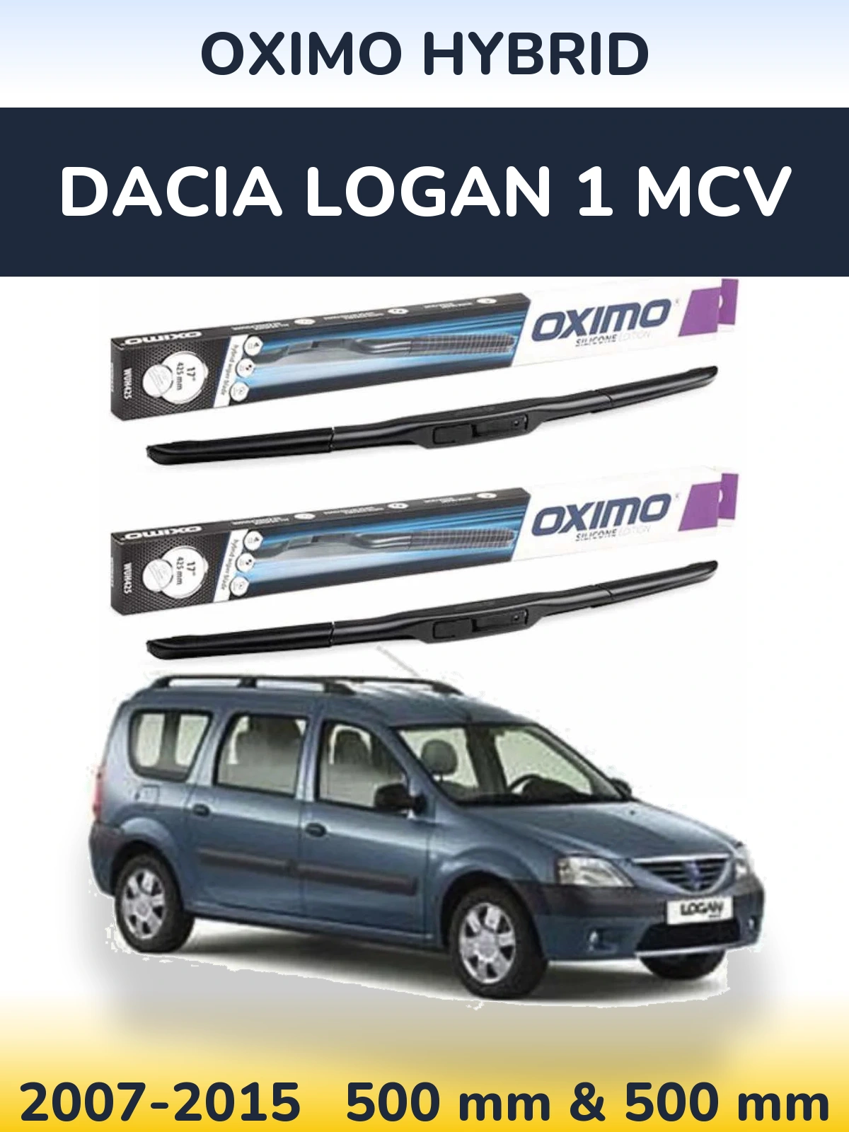 Комплект передних дворников Oximo Hybrid 500 & 500 мм для Dacia Logan 1 MCV 2007-2015