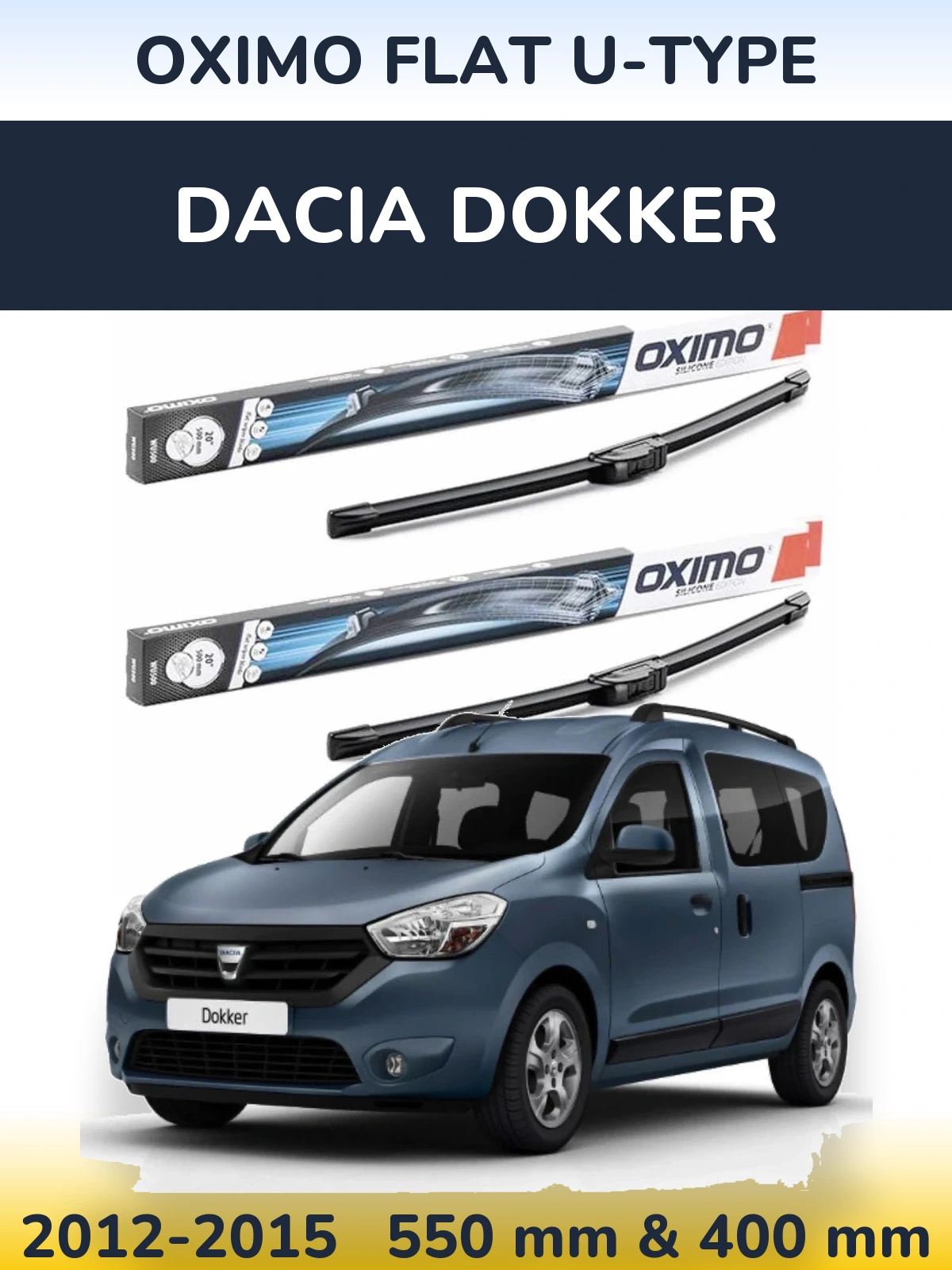 Комплект передних дворников Oximo Flat U-type 550 & 400 мм для Dacia Dokker 2012-2015