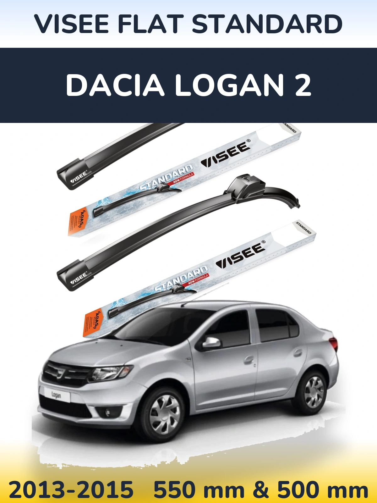Комплект передних дворников VISEE FLAT STANDARD 550 & 500 мм для Dacia Logan 2 2013-2015