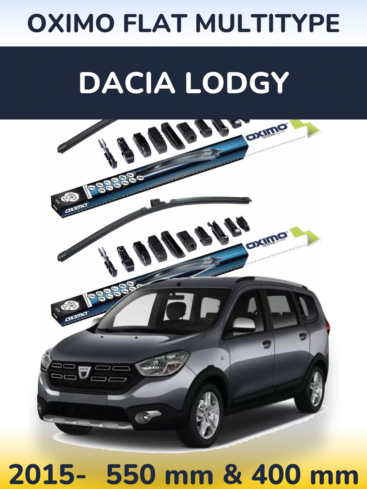 Комплект передних дворников Oximo Flat MultiТипe 550 & 400 мм для Dacia Lodgy 2015-2026