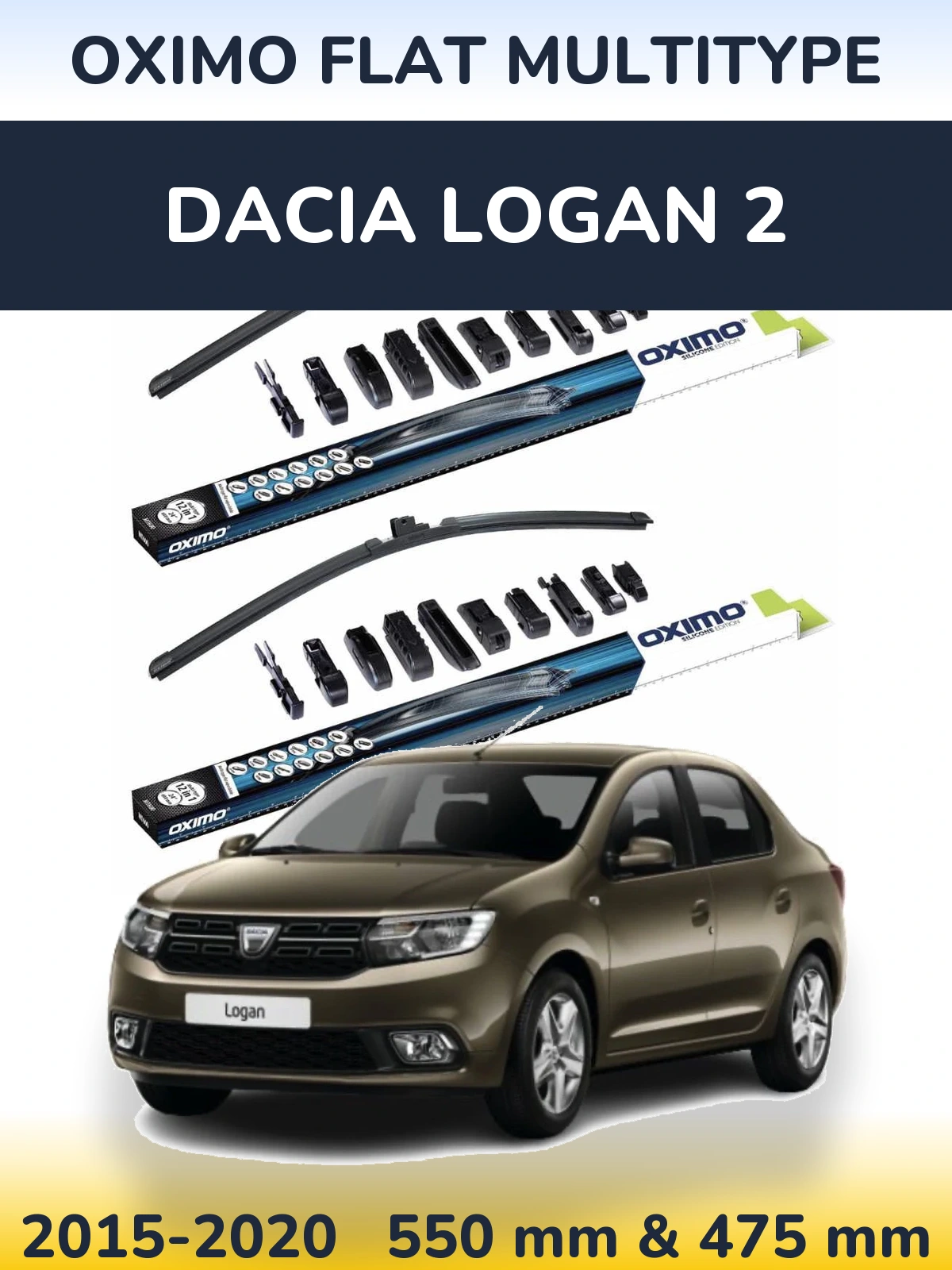Front wiper blade set Oximo Flat MultiTypee 550 & 475 mm for Dacia Logan 2 2015-2020