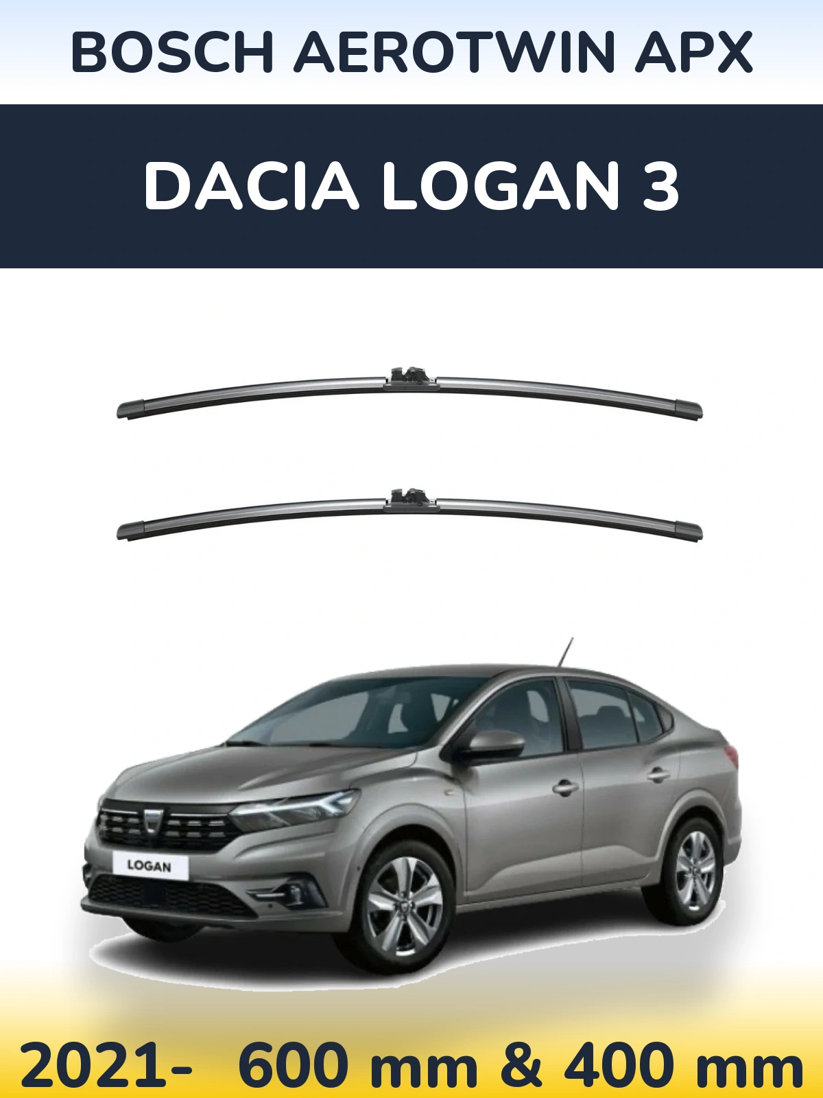Komplet przednich wycieraczek BOSCH AeroTwin APX 600 & 400 mm do Dacia Logan 3 2021-2026