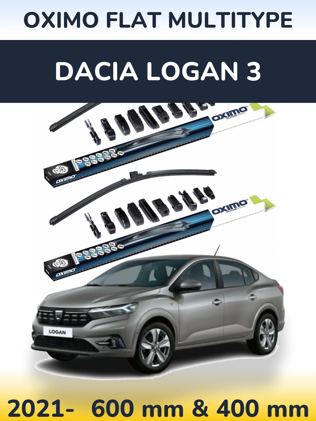 Front wiper blade set Oximo Flat MultiTypee 600 & 400 mm for Dacia Logan 3 2021-2026