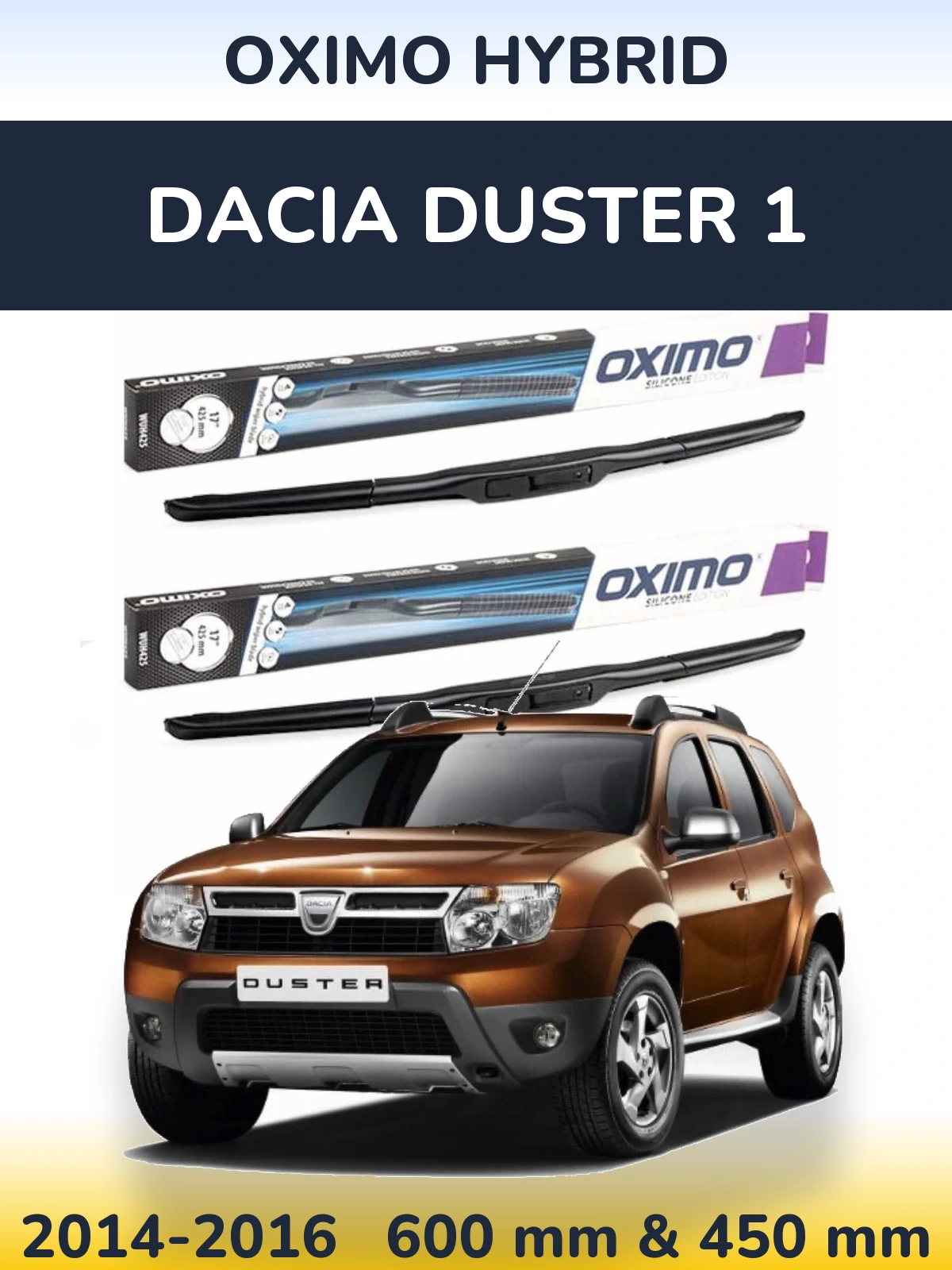 Komplet przednich wycieraczek Oximo Hybrid 600 & 450 mm do Dacia Duster 1 2014-2016