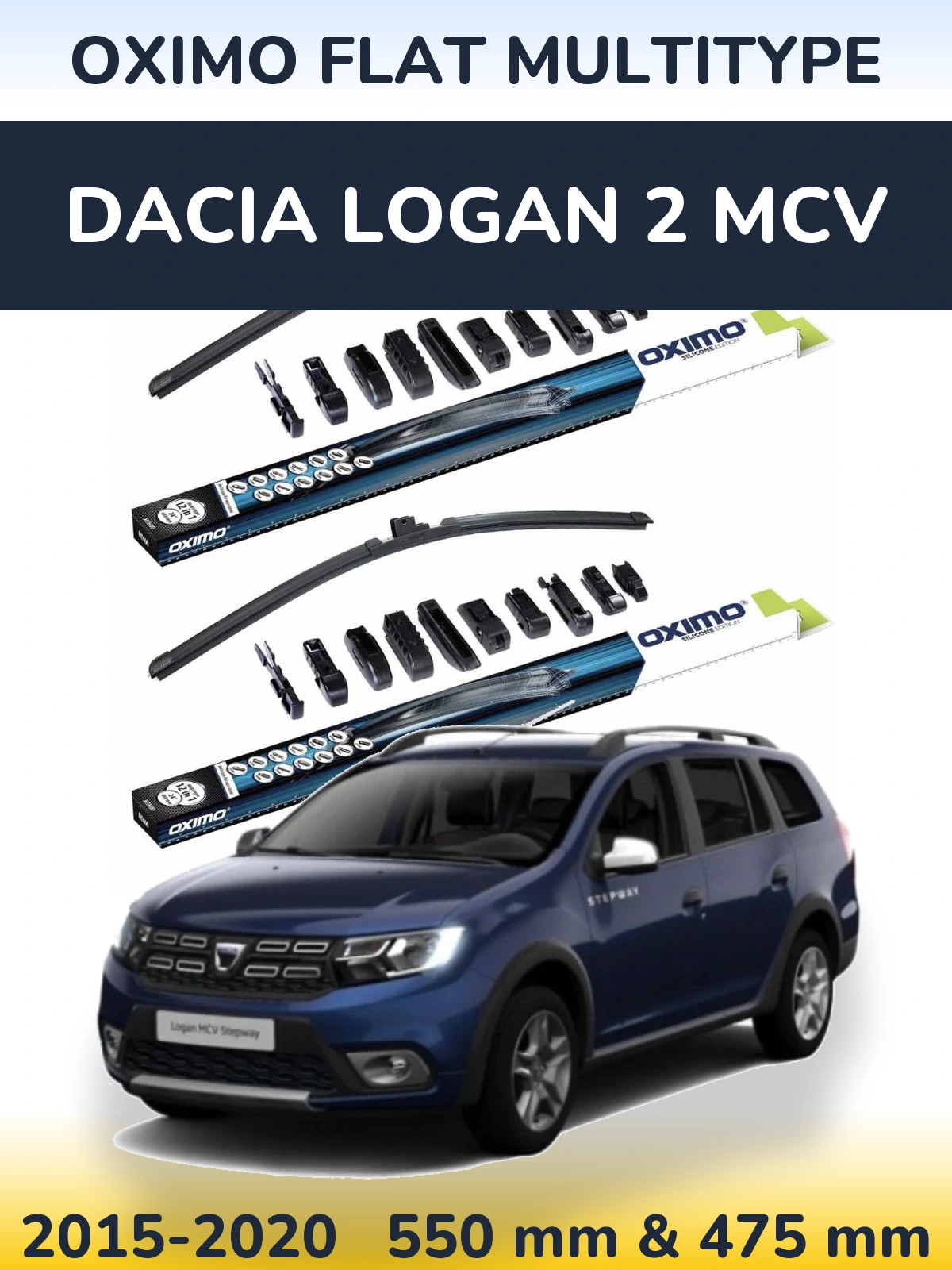Комплект передних дворников Oximo Flat MultiТипe 550 & 475 мм для Dacia Logan 2 MCV 2015-2020