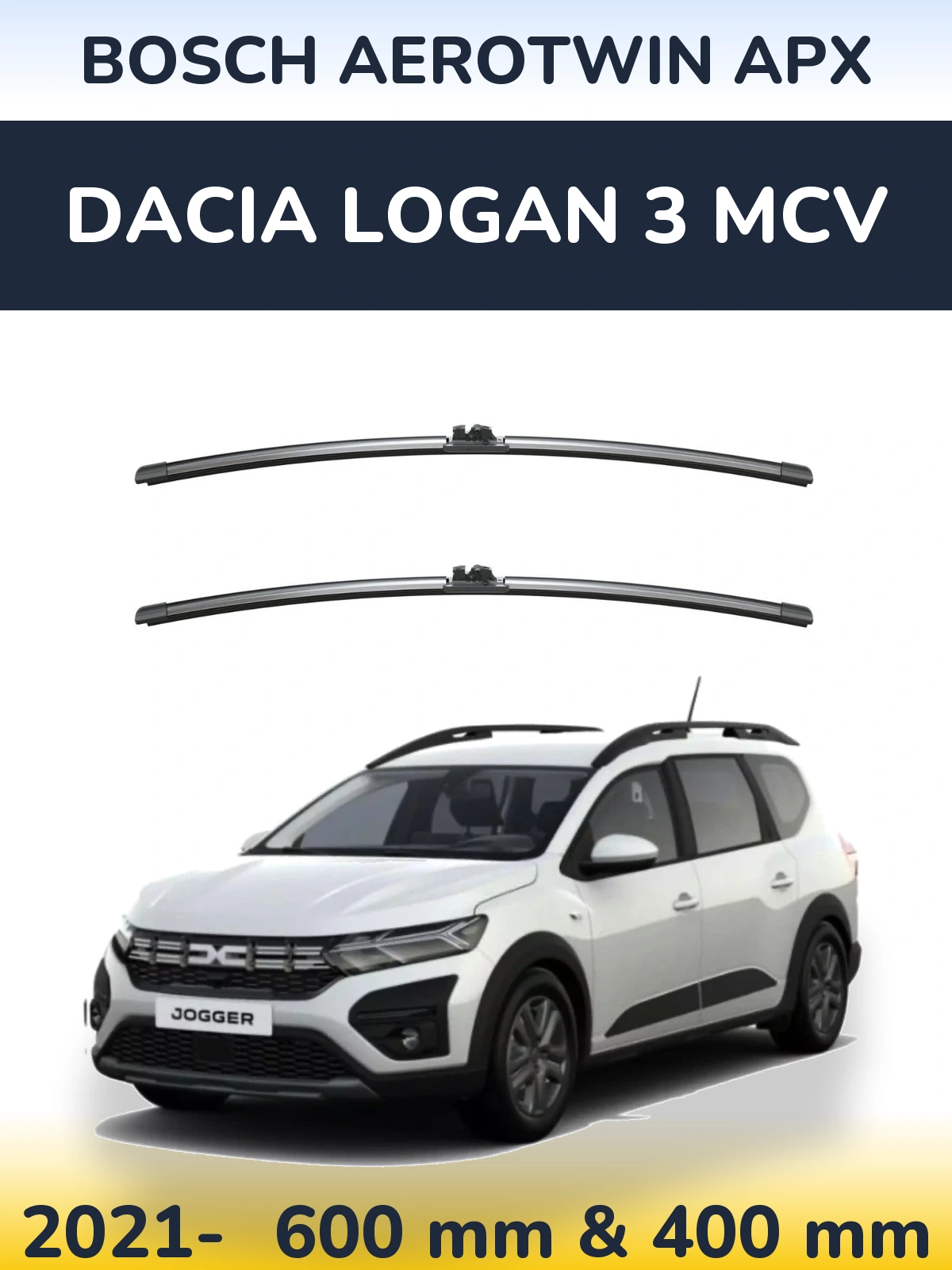 Комплект передних дворников BOSCH AeroTwin APX 600 & 400 мм для Dacia Logan 3 MCV 2021-2026