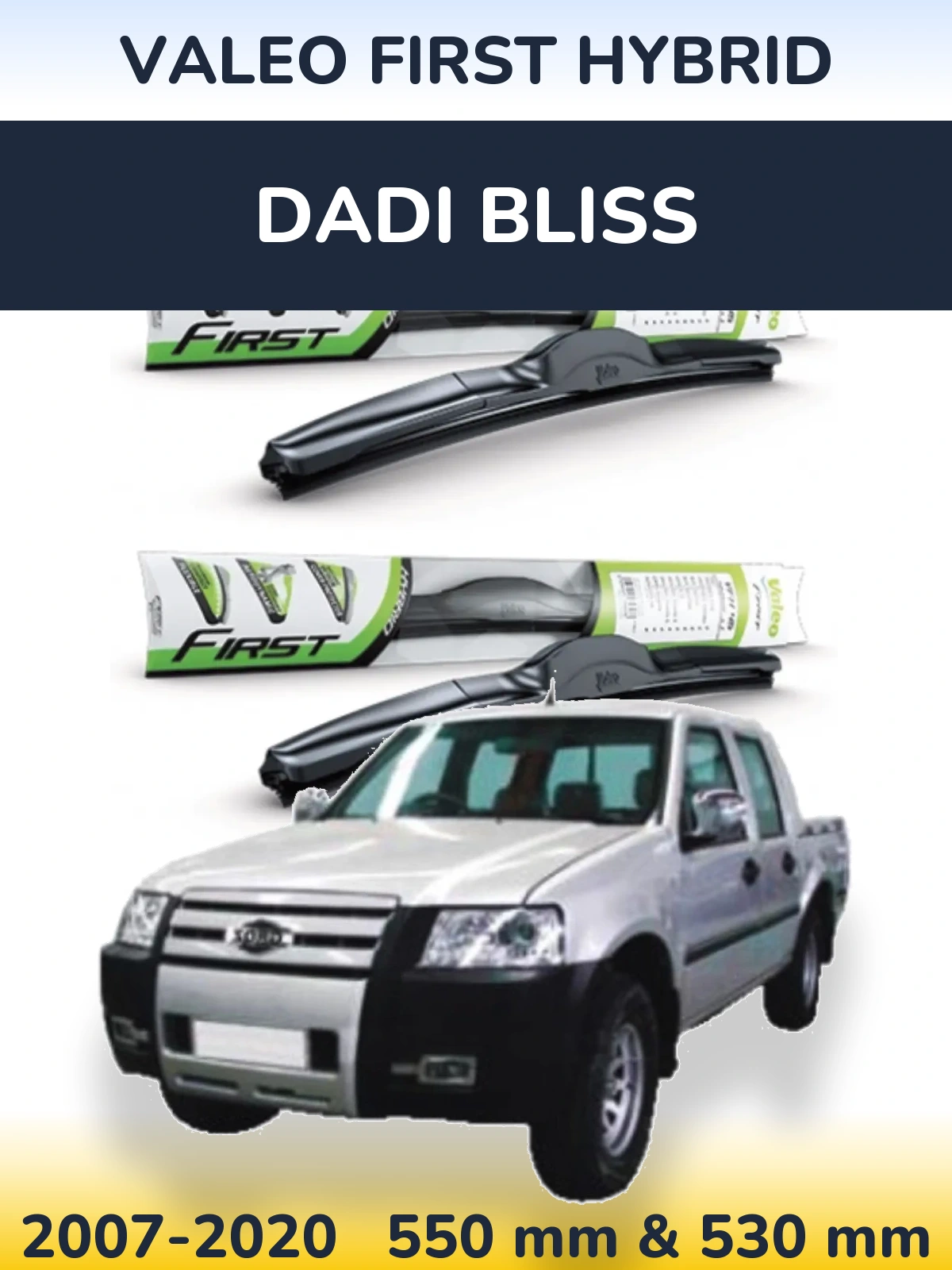 Komplet przednich wycieraczek Valeo First Hybrid 550 & 530 mm do Dadi Bliss 2007-2020