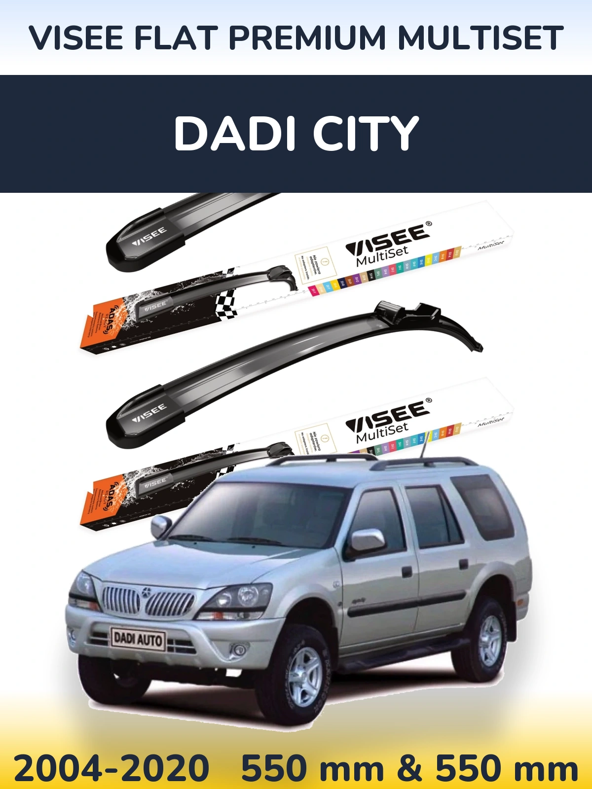 Front wiper blade set VISEE FLAT PREMIUM MultiSet 550 & 550 mm for Dadi City 2004-2020