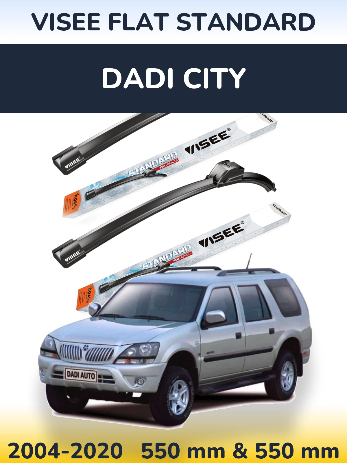 Front wiper blade set VISEE FLAT STANDARD 550 & 550 mm for Dadi City 2004-2020