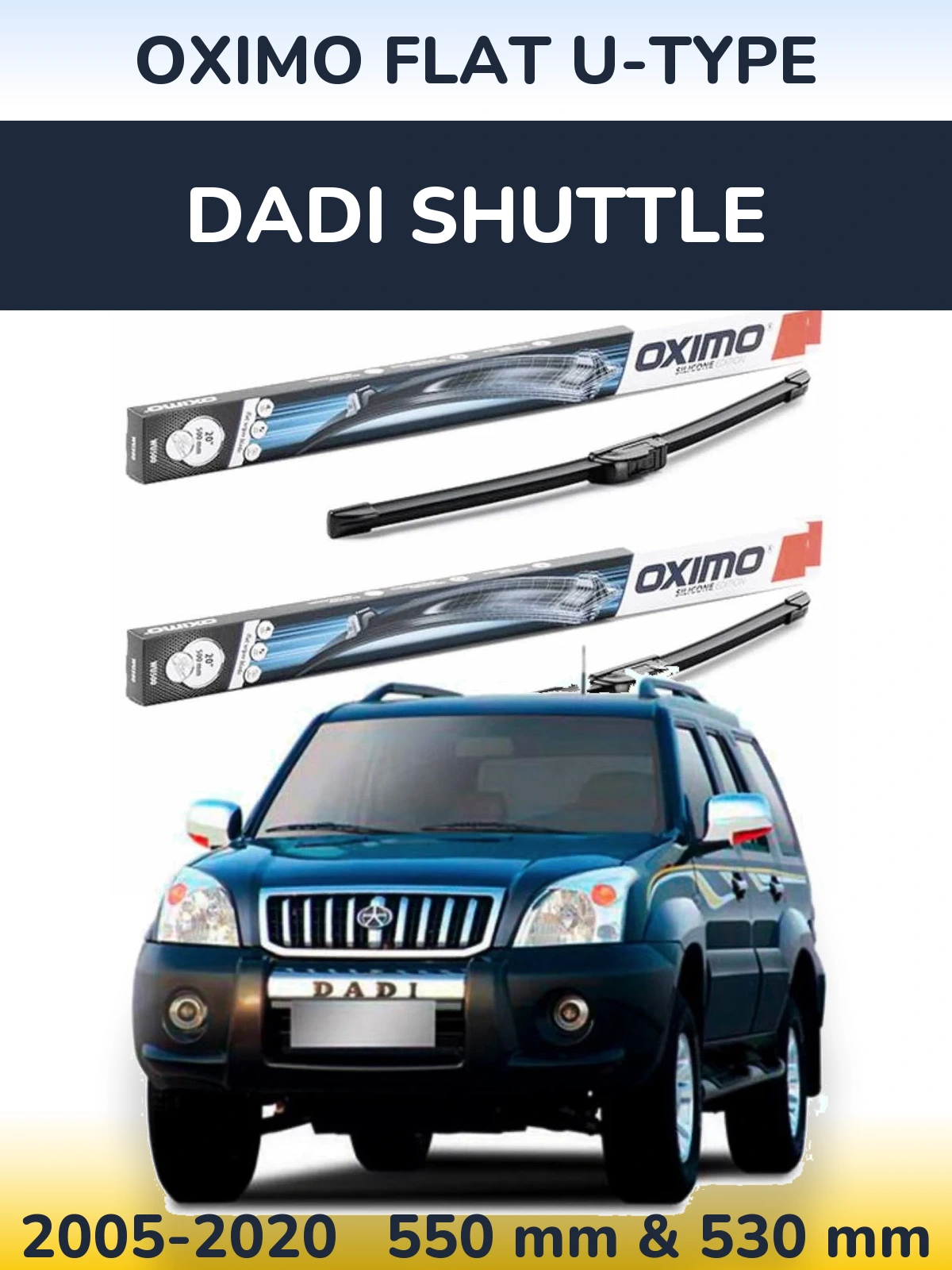 Комплект передних дворников Oximo Flat U-type 550 & 530 мм для Dadi Shuttle 2005-2020